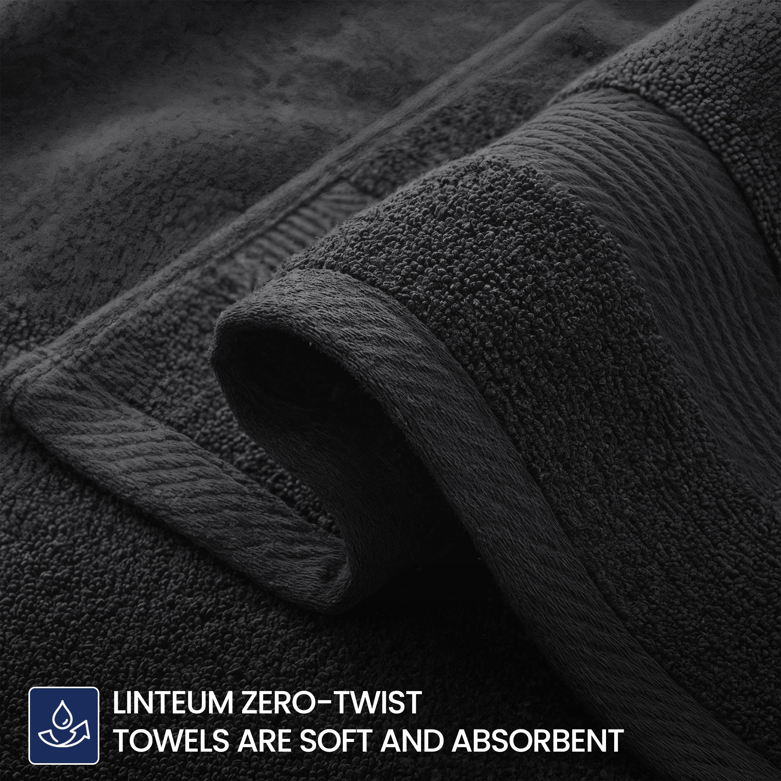 Linteum Textile (pack de 12, 16 x 27 pulgadas, negro) Premium Hotel, Salón & Gym toallas de mano, 100% algodón