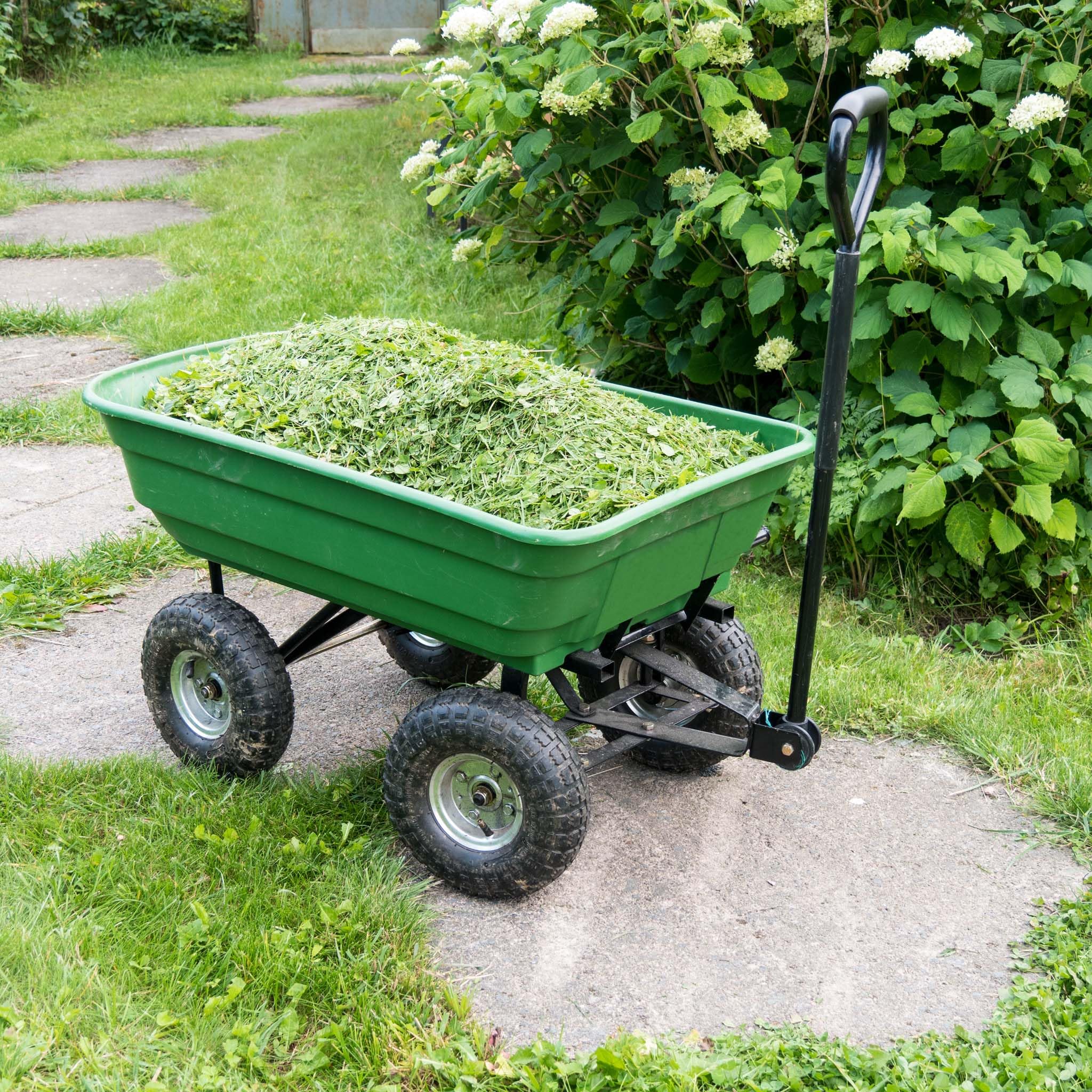 Wiltec Chariot de Jardin à Main – 1050 x 450 x 485 mm – Volume 50 L – Capacité de Charge 200 kg – avec Benne basculante et 4 Roues – Remorque Brouette jardinerie
