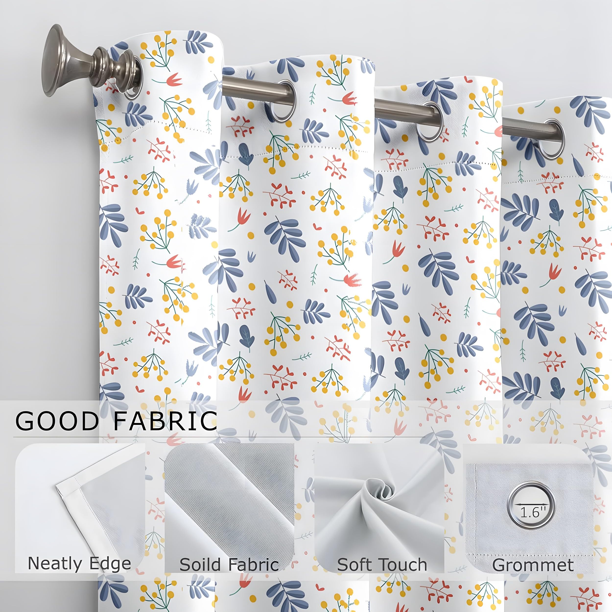 Plantas Amarillas y Azules Cortinas Opacas Paquete de 2, Estilo Fresco y Natural Cortina, Puede Proteger Contra el Frío y el Calor, Adecuadas Para Dormitorios y Salas de Estar, 140An x 220Al cm