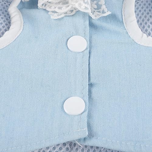 Miniatura 9 de Vestido de mezclilla para perro con anillo para correa, falda de princesa de malla de encaje con lazo para cachorro, ropa de moda para mascotas