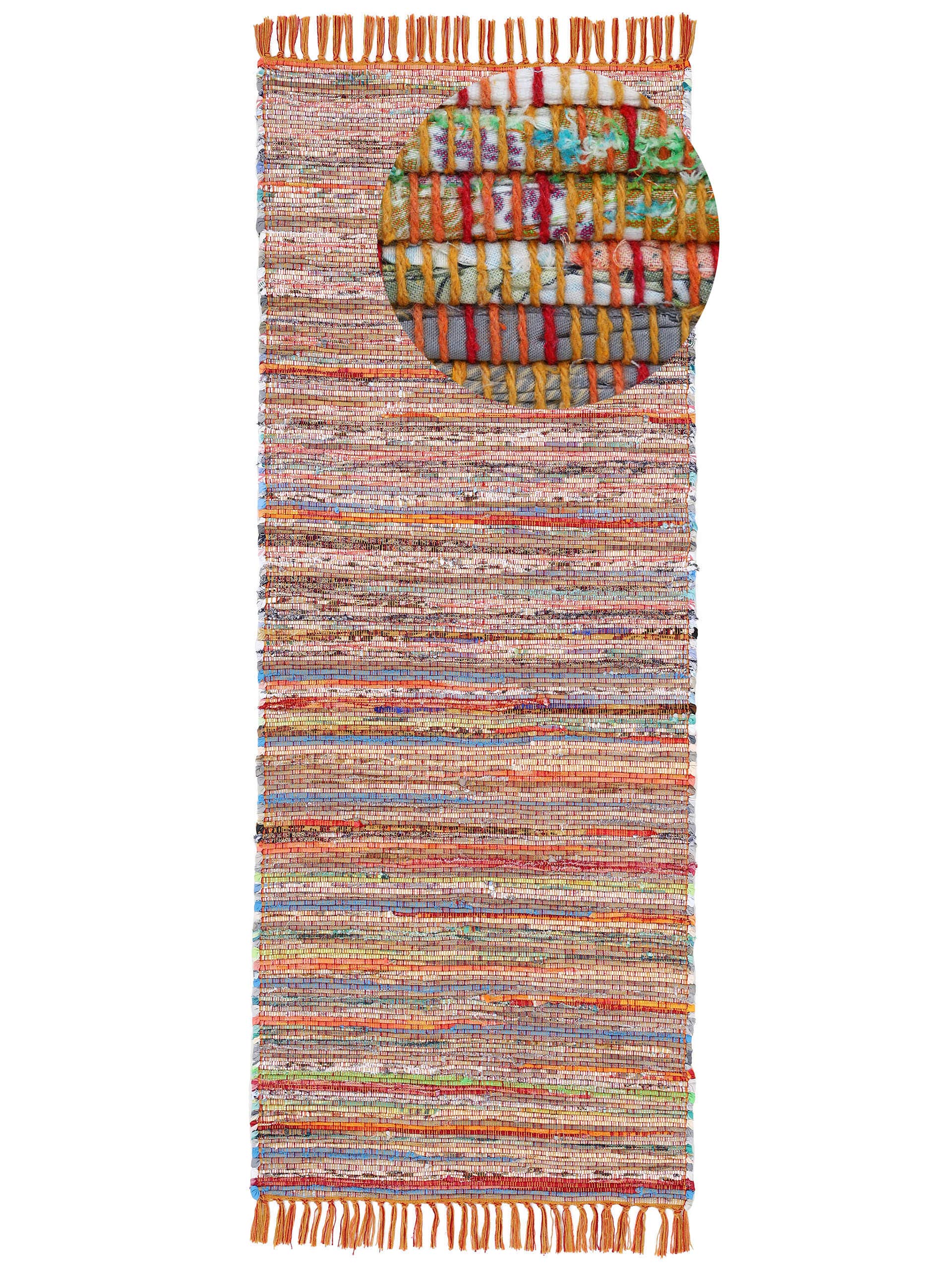 carpetfine Flachgewebeteppich Kelim Chindi Läufer Orange 75x240 cm | Moderner Teppich für Wohn- und Schlafzimmer