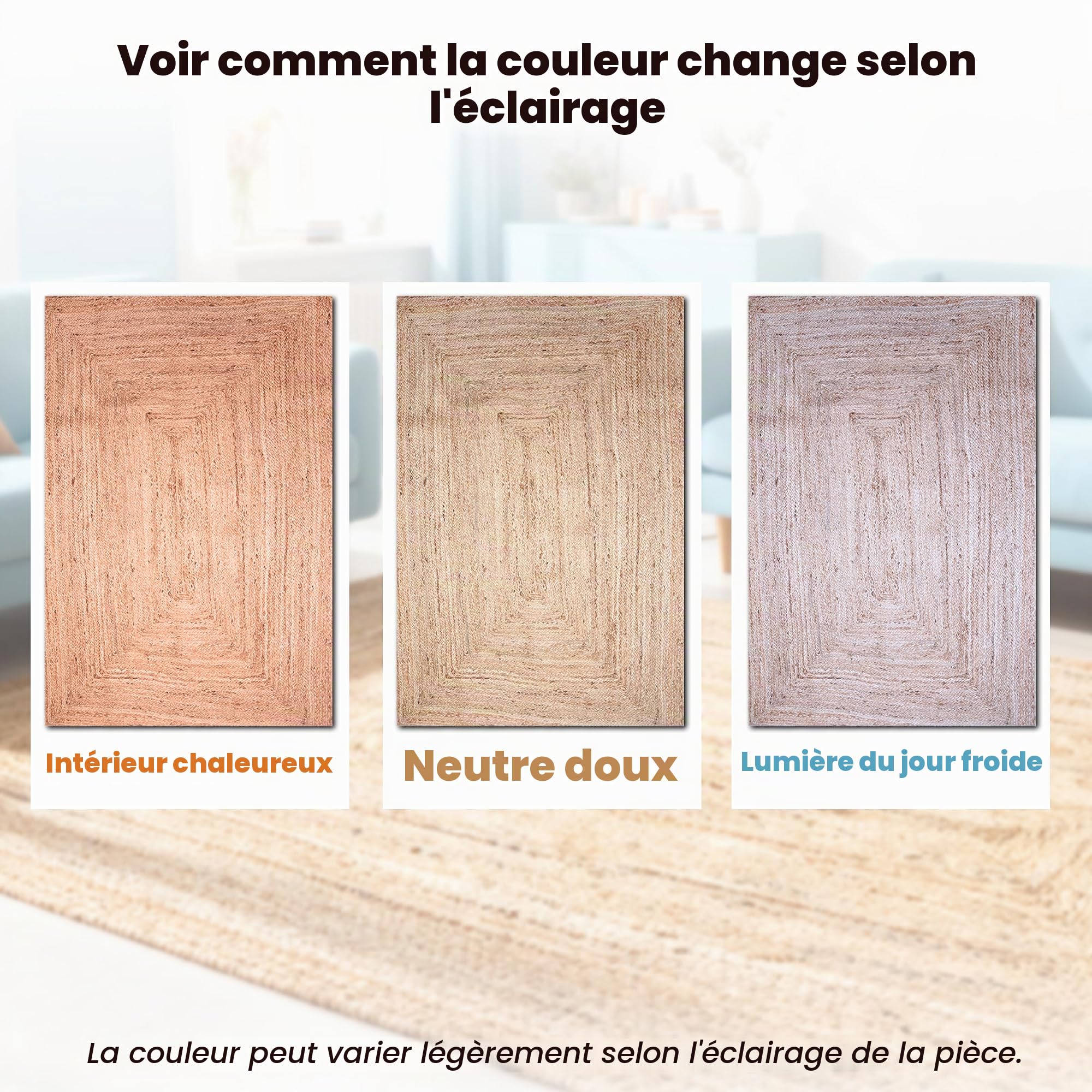 Craft Trade Naturel Bohème Rectangle Tapis en Jute Réversible Tressé Tapis de Chiffon Jute Lavable Tissé à la Main Décor pour Cuisine Salon et Chambre - 120X180 cm