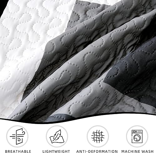Miniatura 6 de Juego de edredón de 3 piezas, color negro y gris, tamaño matrimonialqueen, juego de ropa de cama reversible geométrico negro y blanco, colcha ligera