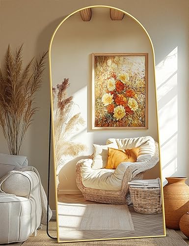 Miniatura 125 de Espejo de baño arqueado para pared, espejo para tocador, espejo grande de 38 x 26 pulgadas, marco de metal (38 x 26 pulgadas, dorado) Dorado,Negro