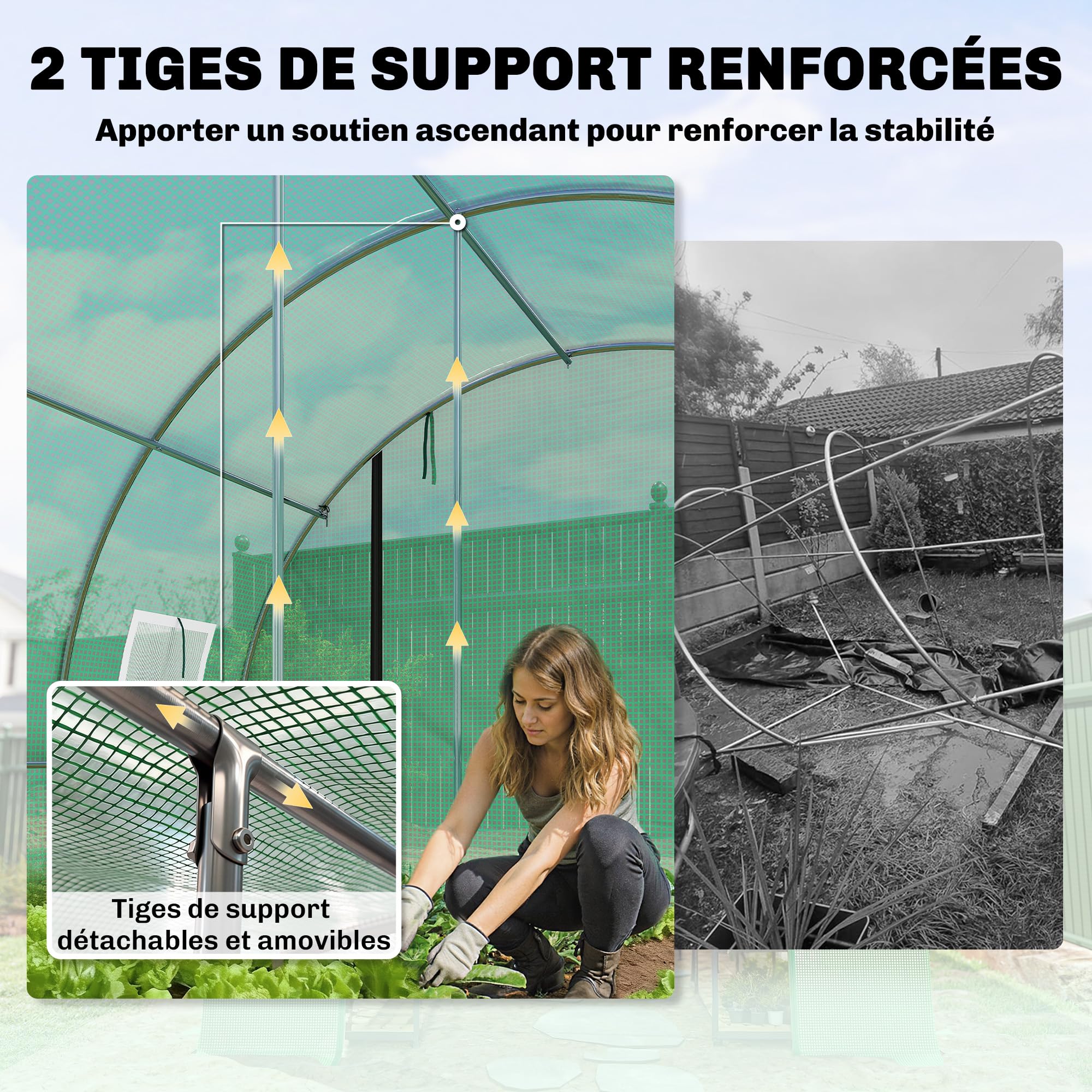 Outsunny Serre Tunnel de Jardin 12m², Serre de Jardin Tunnel 295x400x200cm avec Cadre en Acier galvanisé, 2 Portes et 8 fenêtres avec moustiquaires pour extérieur bâche PE Haute densité 140 g/m² Vert