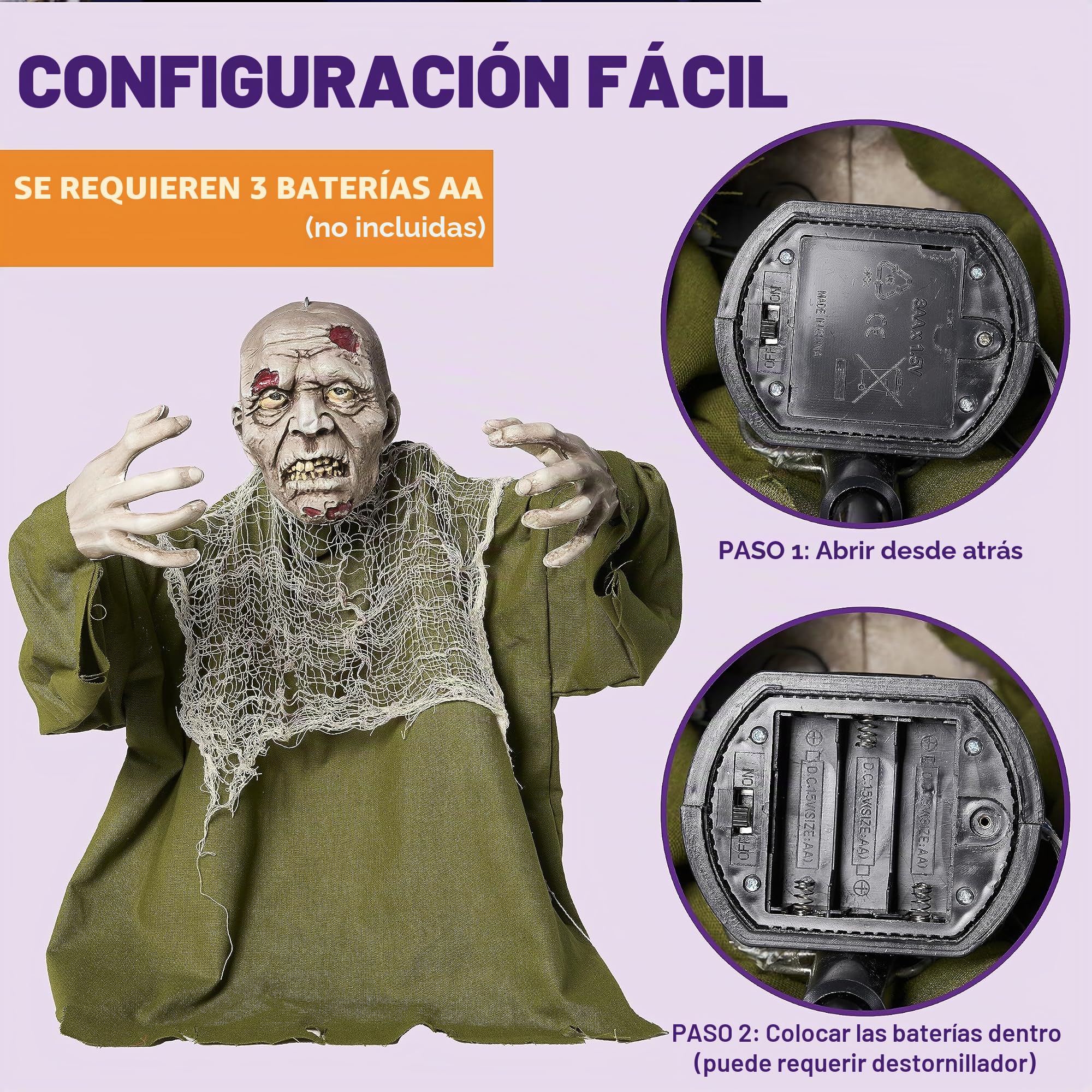JOYIN Decoración Animada de Halloween para Exteriores con Ojos iluminados, Decoraciones animatrónicas espeluznantes con Brazos móviles para Fiesta de Halloween y decoración Exterior de Patio