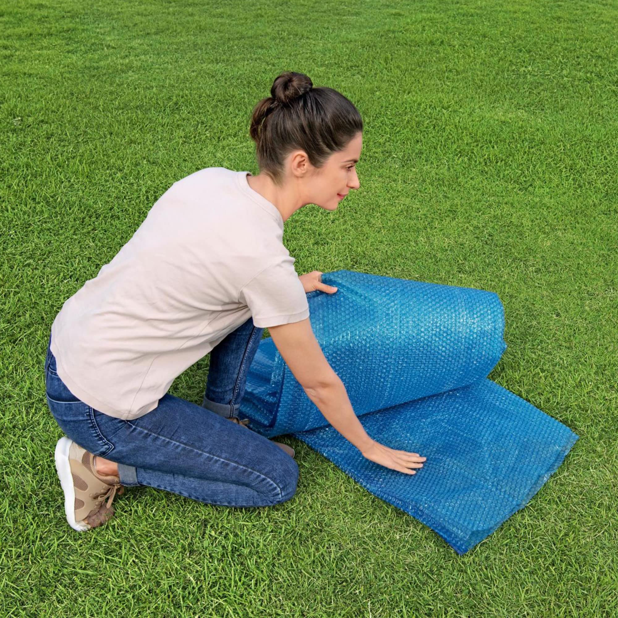 Bestway Flowclear Bâche Ovale à Chaleur Solaire pour piscines Hors Sol et creusées Bleu 4,3 x 2,4 m 5,1 cm (Housse Uniquement)