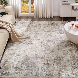 UERMEI 8x10 Washable Area Rug Living Room - Neutral Abstract Brown Grey Non-Slip Soft Low Pile Rug for Bedroom Dining Office