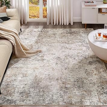 5x8 Area Rug Living Room Rugs - Washable Neutral Modern Abstract Soft Thin Large Rug Indoor Floor No Slip Rug Carpet for Bedroom Under Dining Table Home Office Decor - Brown Grey