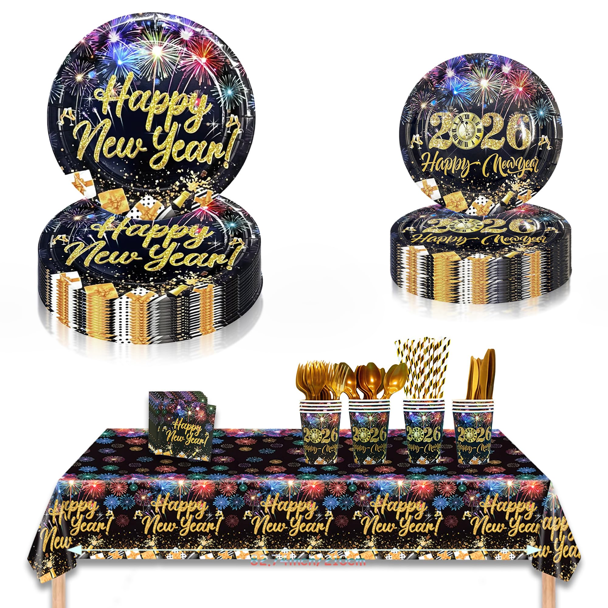 133 PCS New Years Eve Plates and Napkins Set – Serves 16 people Guests | 2026 New Year's Eve dinner supplies New Year Decorations 2026 | Nye Party