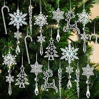 18pcs Christmas Ornaments Snowflakes Decorations - Hanging Acrylic Crystal Christmas Decorations Icicle Drop Crystal Decorations for Christmas Tree Winter Wonderland New Year Party Supplies