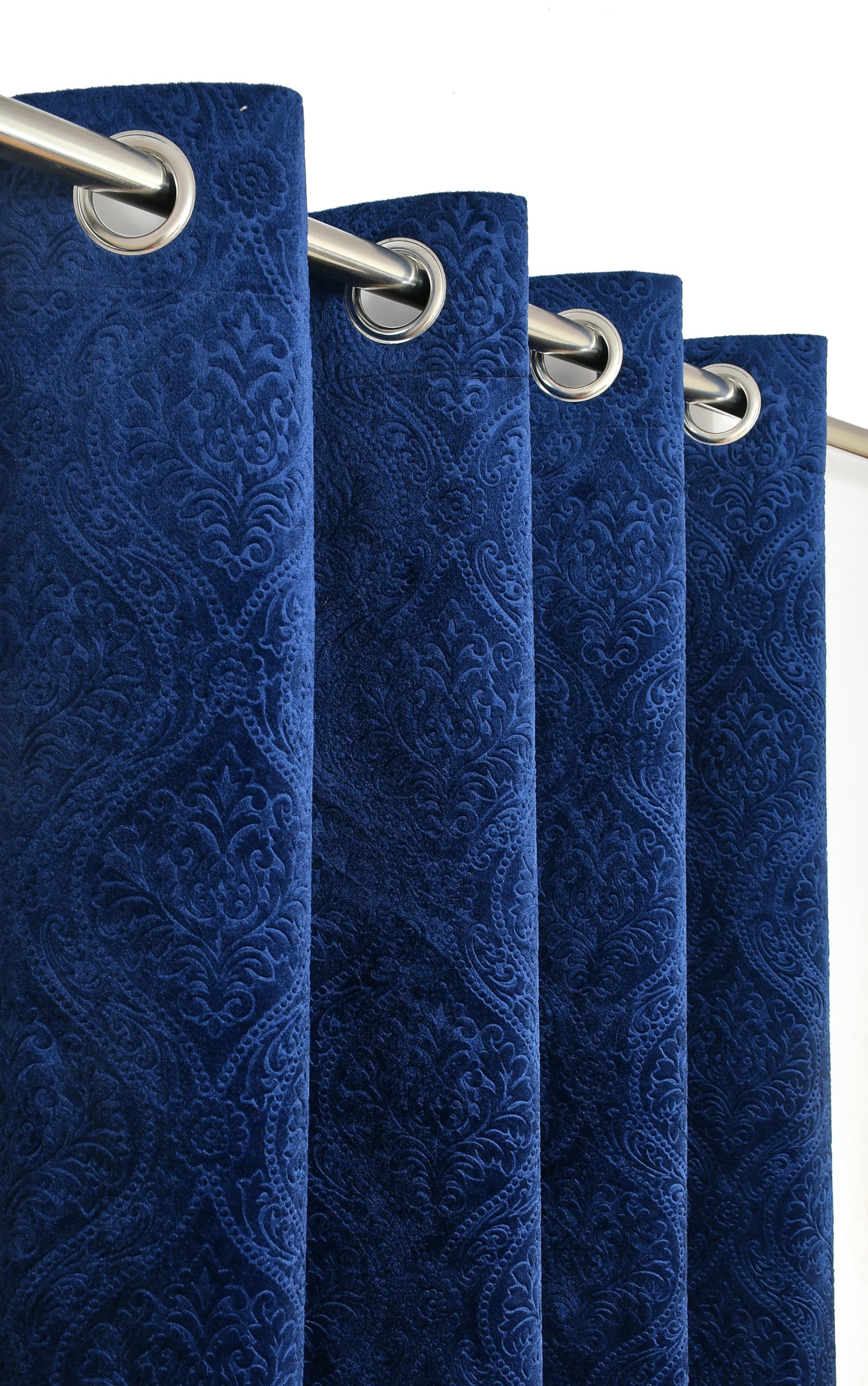 Velvet Embossed Curtains - 7 Feet Long, Cream -11 Velvet Embossed Curtains - 7 Feet Long, Cream -11