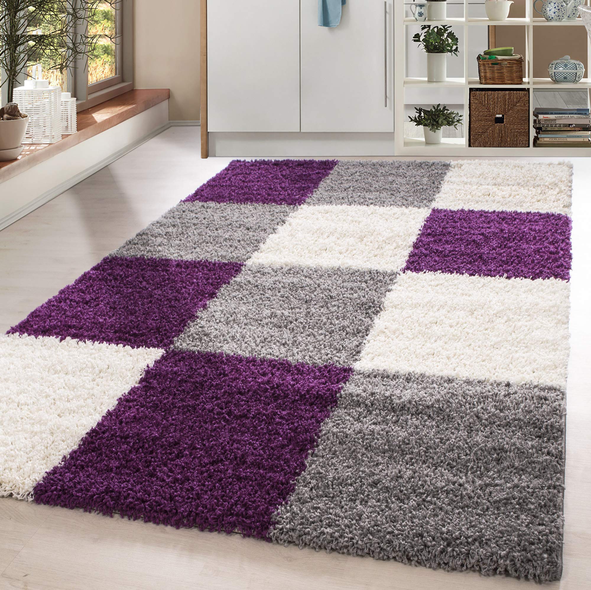 HomebyHome Alfombra Salon Peludo de Pelo Largo Púrpura 160x230 cm - Alfombras de Habitacion Sala de Estar Modernas Suave y Esponjoso - Alfombras Dormitorio Moqueta Cocina Infantil Rectangular