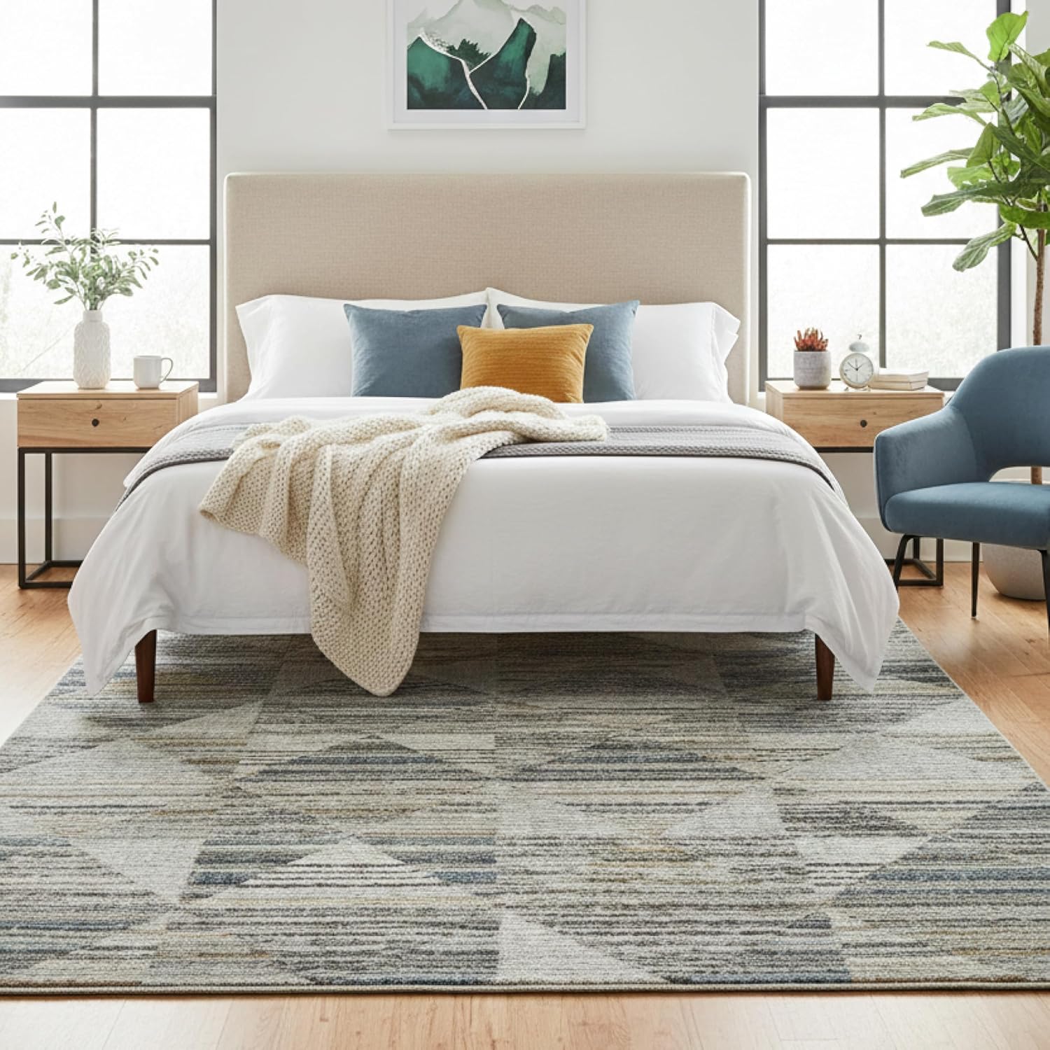 Well Woven Washable Area Rug 5x7 - Knoll Modern Plush Rug for Living Room & Bedroom, Stone Multi, Sculpted Geometric, Recycled Yarns, Stain Resistant Pet Friendly Floor Carpet - Elemental Collection