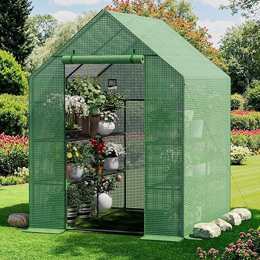 Greenhouse for Outdoors, Small Greenhouse, Walk-in Greenhouses with 3 Tiers 8 Shelves, PE Cover, Heavy Duty Plant Greenhouses for Garden and Backyard