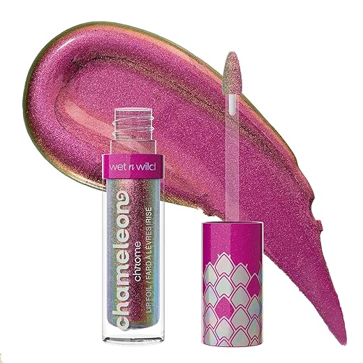 Wet n Wild Chameleon Chrome Lip Foil, Light Reflecting Lip Gloss, Iridescent Finish for Multidimensional Glow, Soft Non-Sticky Formula, Celestial Dance