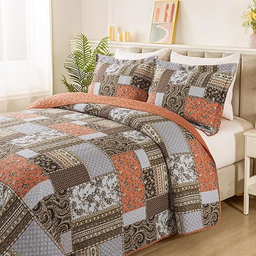Vista 16 de TWINRUN Colchas de algodón tamaño Queen, colchas ligeras de tamaño Queen para cama, suave, reversible, a cuadros, floral, juego de ropa de cama