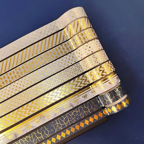 Miniatura 4 de YUBBAEX Juego de 18 rollos de cinta washi con patrones básicos de papel de aluminio, cintas decorativas para artes, manualidades, diarios de