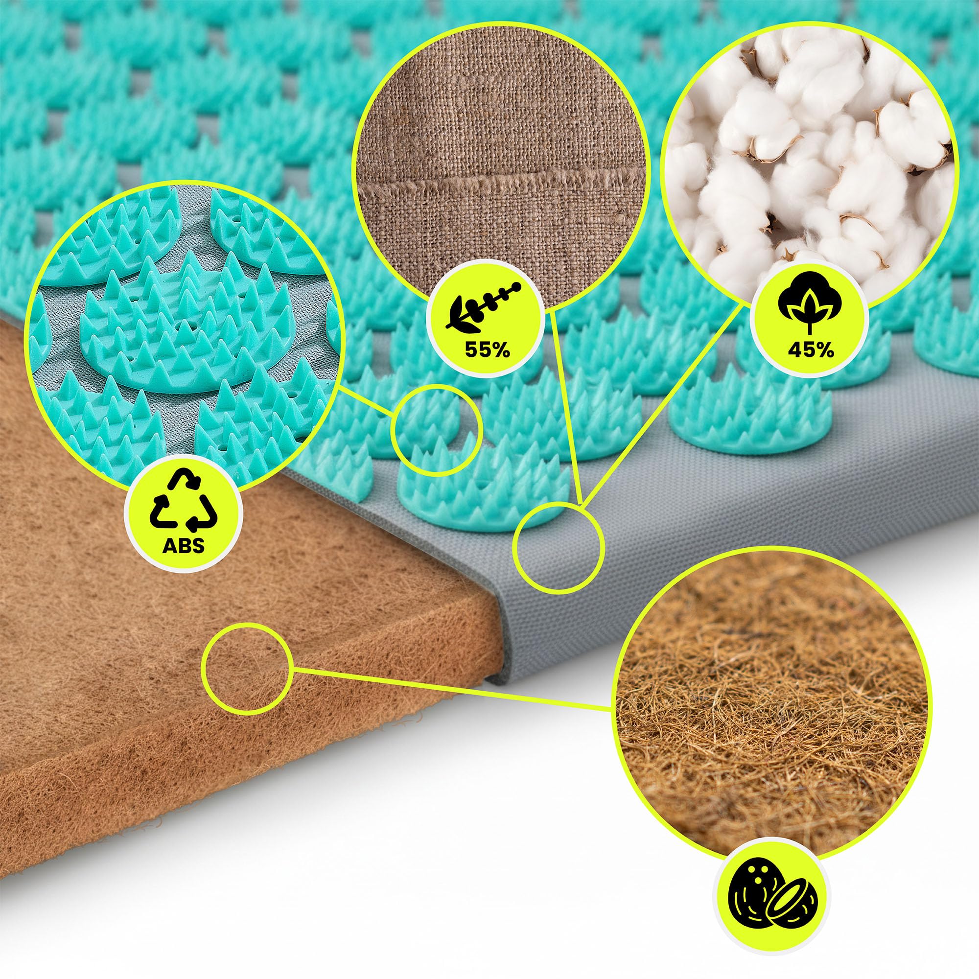 Hypermotion Tapis Agopressione ECO, Tappetino Champ de Fleurs 3-in-1 in Lino, Fibra di Cocco e Grano Saraceno - Allevia Mal di Schiena, Collo e Tensioni Muscolari - 7 182 Punti di Pressione