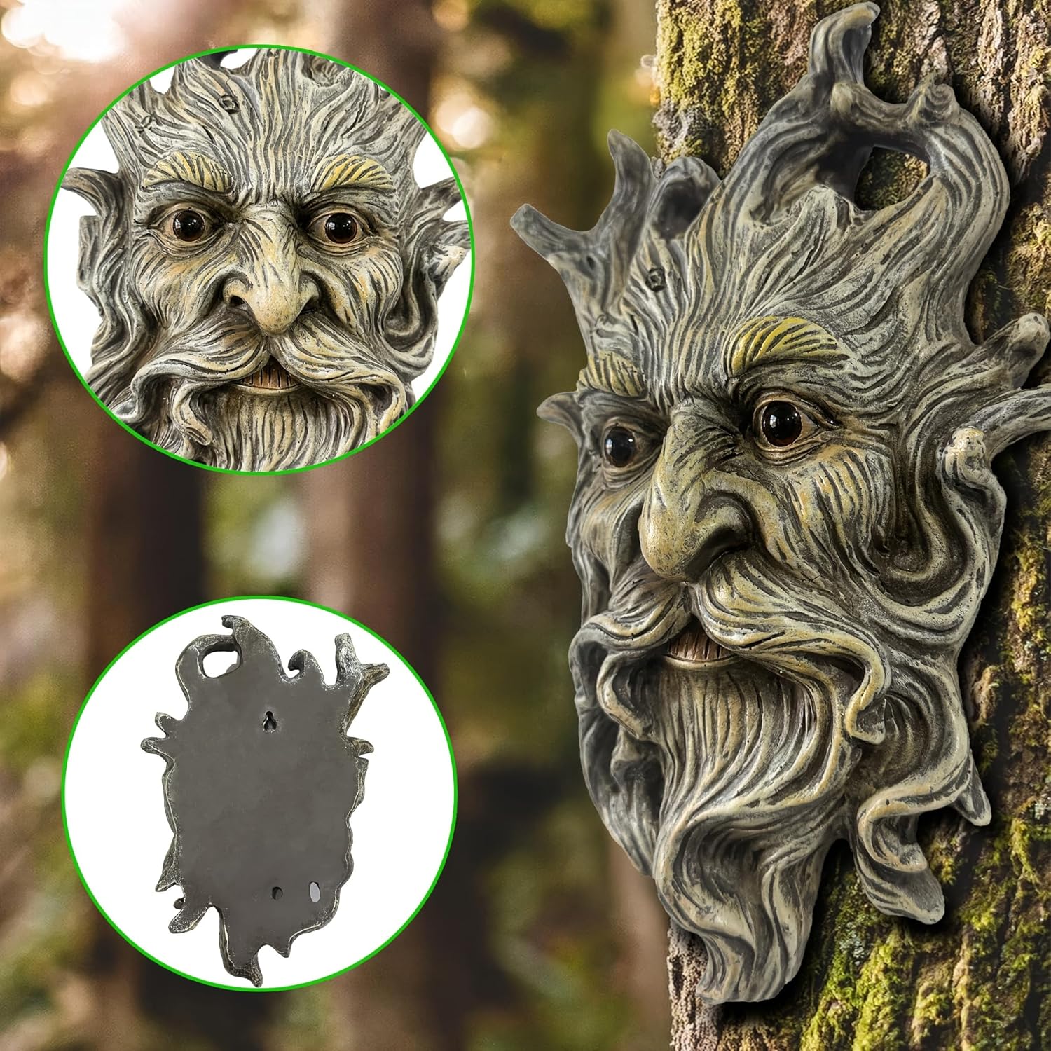 Teaeeno Whimsical Tree Face Garden Decoration, 9.8 in Tree Faces Decor Outdoor Wallmounted Statue Art with Leaf Features, Outdoor Decor Garden Accessory (Outdoors and Nature)