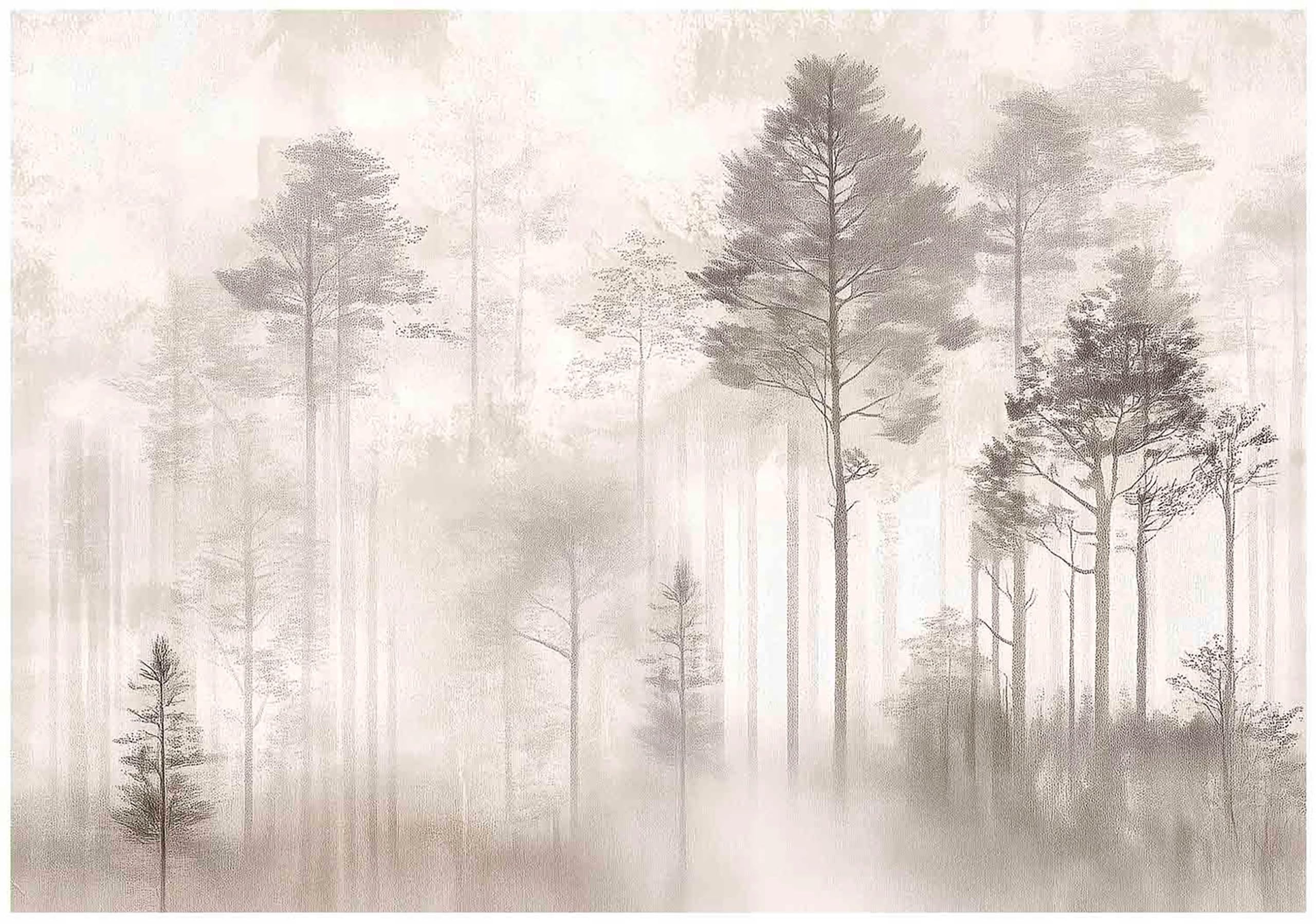 WallArena - Carta da parati fotografica - Nebbia nella foresta 400x280 cm - Murale fotografico - Per soggiorno e camera da letto - Effetto 3D - con Colla - Paesaggio boho | carta da parati in tessuto non tessuto, rivestimento murale, carta da parati effet