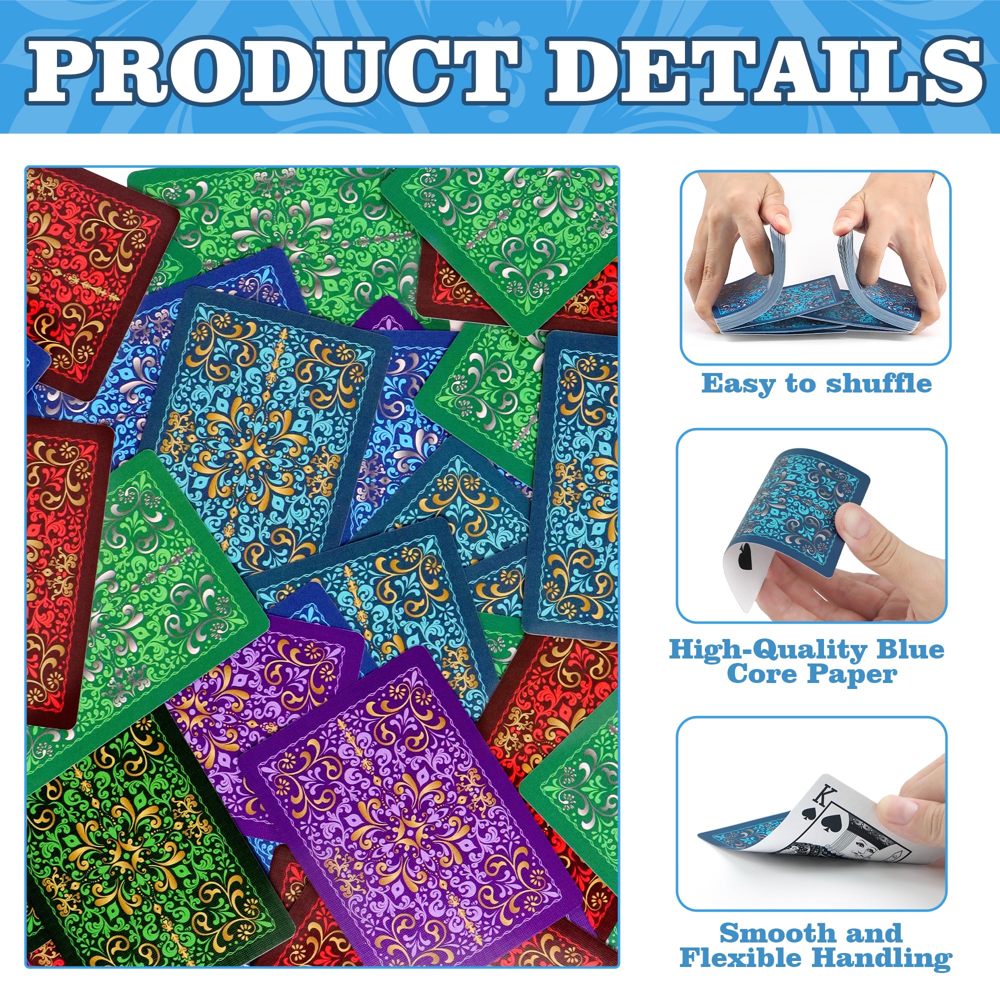 Playing Cards 6 Pack, Decks of Cards, Poker Size Standard Index Deck in 6 Unique Colors, Playing Cards Bulk for Family Game Night, Blackjack, Pinochle, Canasta, Party Supplies Travel Card Games (6)