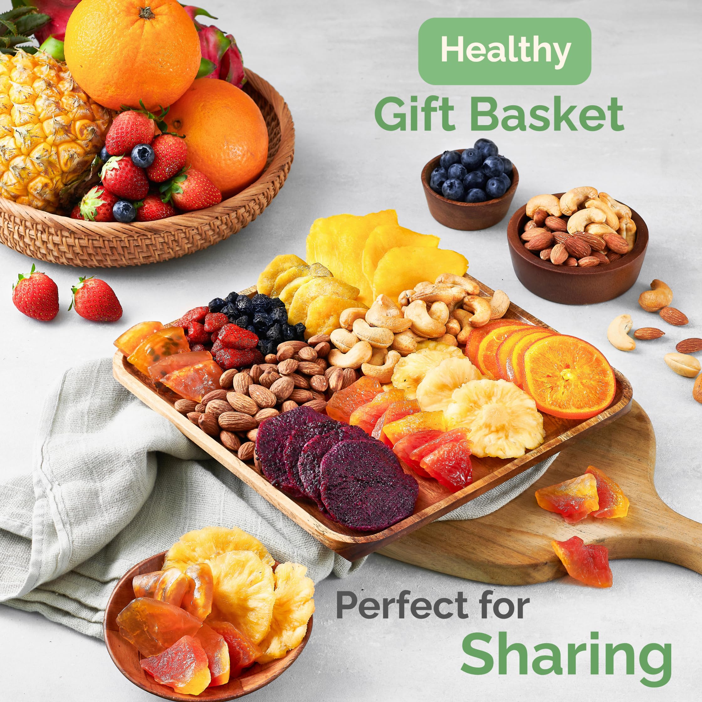 Cesti regalo di frutta secca da donna – 11 assortimento tropicale gourmet – Rosh Hashanah Gifts | Cesto di frutta secca morbida regalo da 590 ml – Regali Diwali per amici – Cesti di frutta per donne e