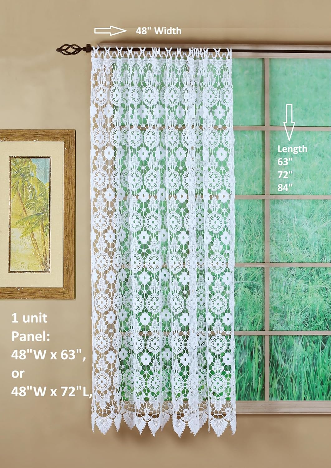 Today's Curtain Medallion Macramé Panel 63",White,48W x 63L