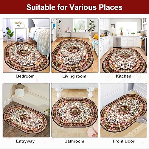 Miniatura 8 de Alfombra pequeña de 2 x 3 pies, alfombra lavable de lana sintética, alfombra de entrada, alfombra ovalada suave de pelo corto, alfombra naranja para