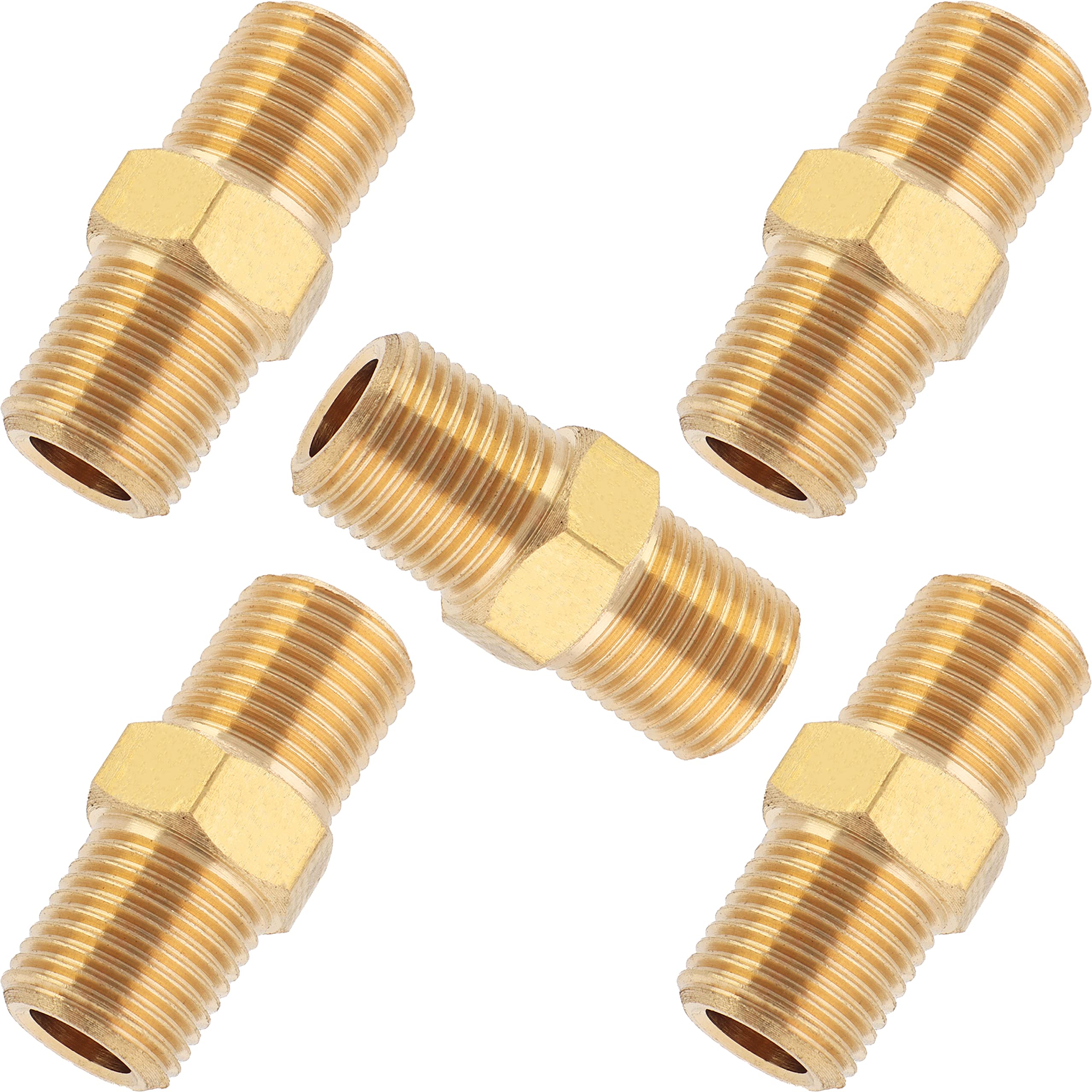 LTWFITTING Brass Pipe Hex Nipple Fitting 1/8-Inch Male BSPT Air Fuel Water (Pack of 5)