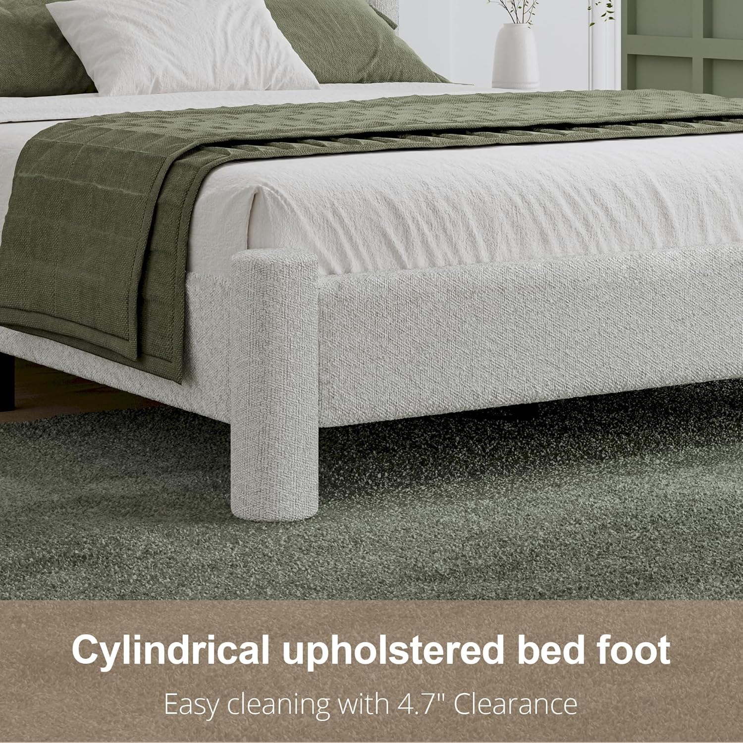REVOMINCA Queen Size Bed Frame, Boucle Upholstered Platform Bed with Headboard and Footboard, Bed Frame with Soft Rounded Corners, No Box Spring Required, Easy Assembly, White