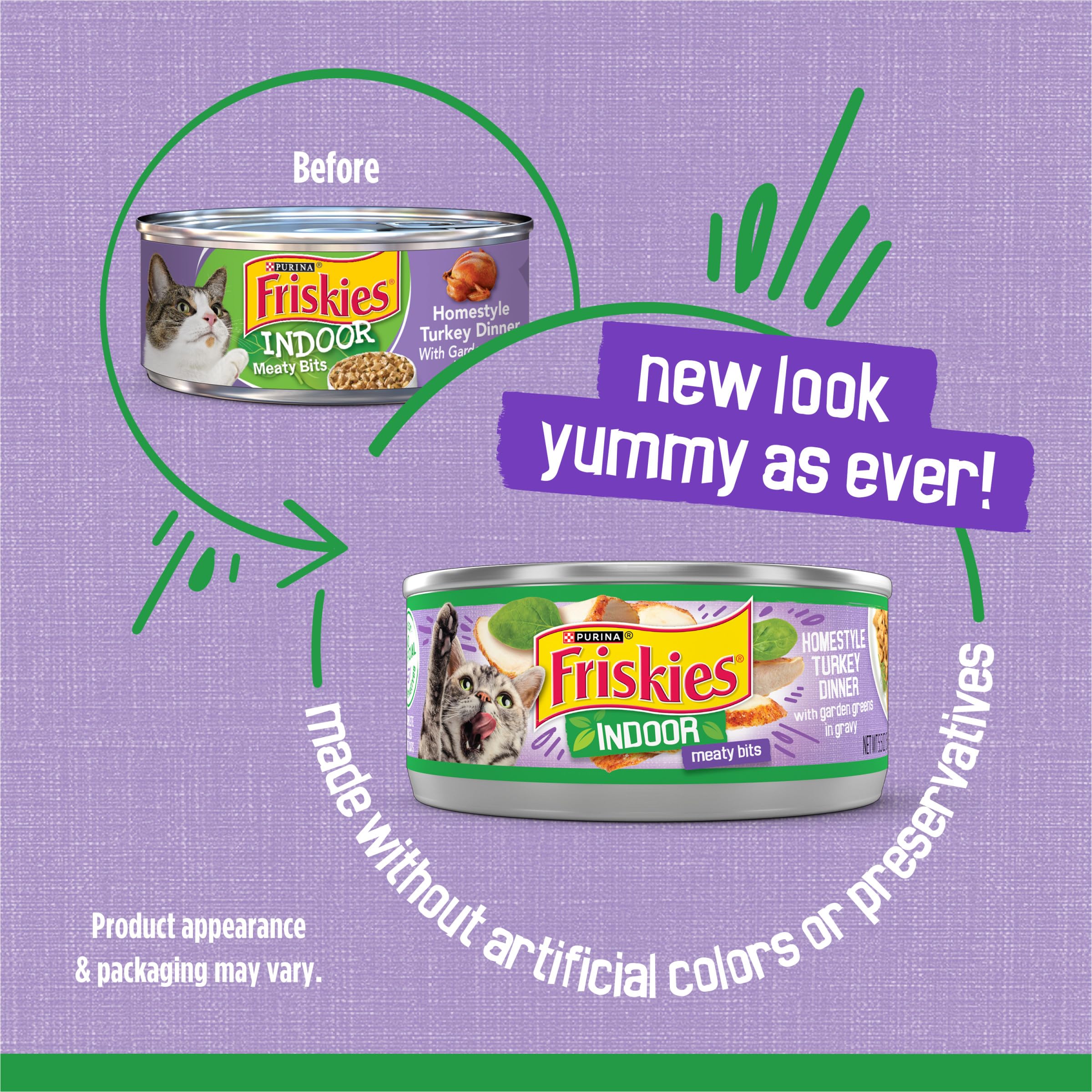 Purina Friskies Indoor Cat Food Meaty Bits Homestyle Turkey Dinner With Garden Greens in Gravy - (Pack of 24) 5.5 oz. Cans