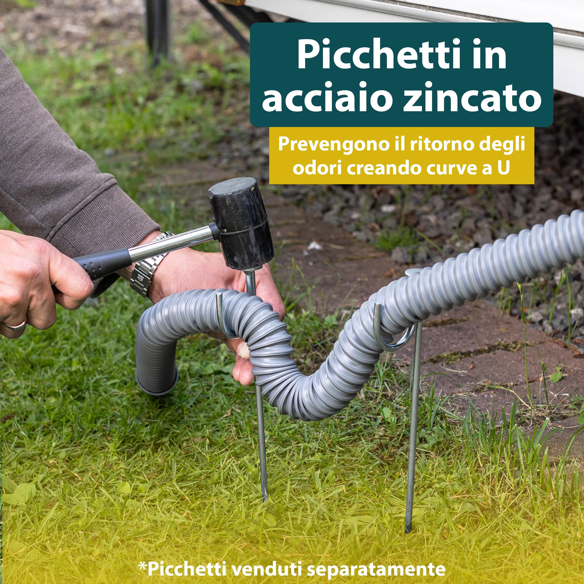 Colapz Accessori Roulotte – Kit 4 Tubi Flessibili Estensibili per Scarico Acque Reflue Camper e Roulotte, Gomma Morbida con Borsa e Spazzola Pulizia