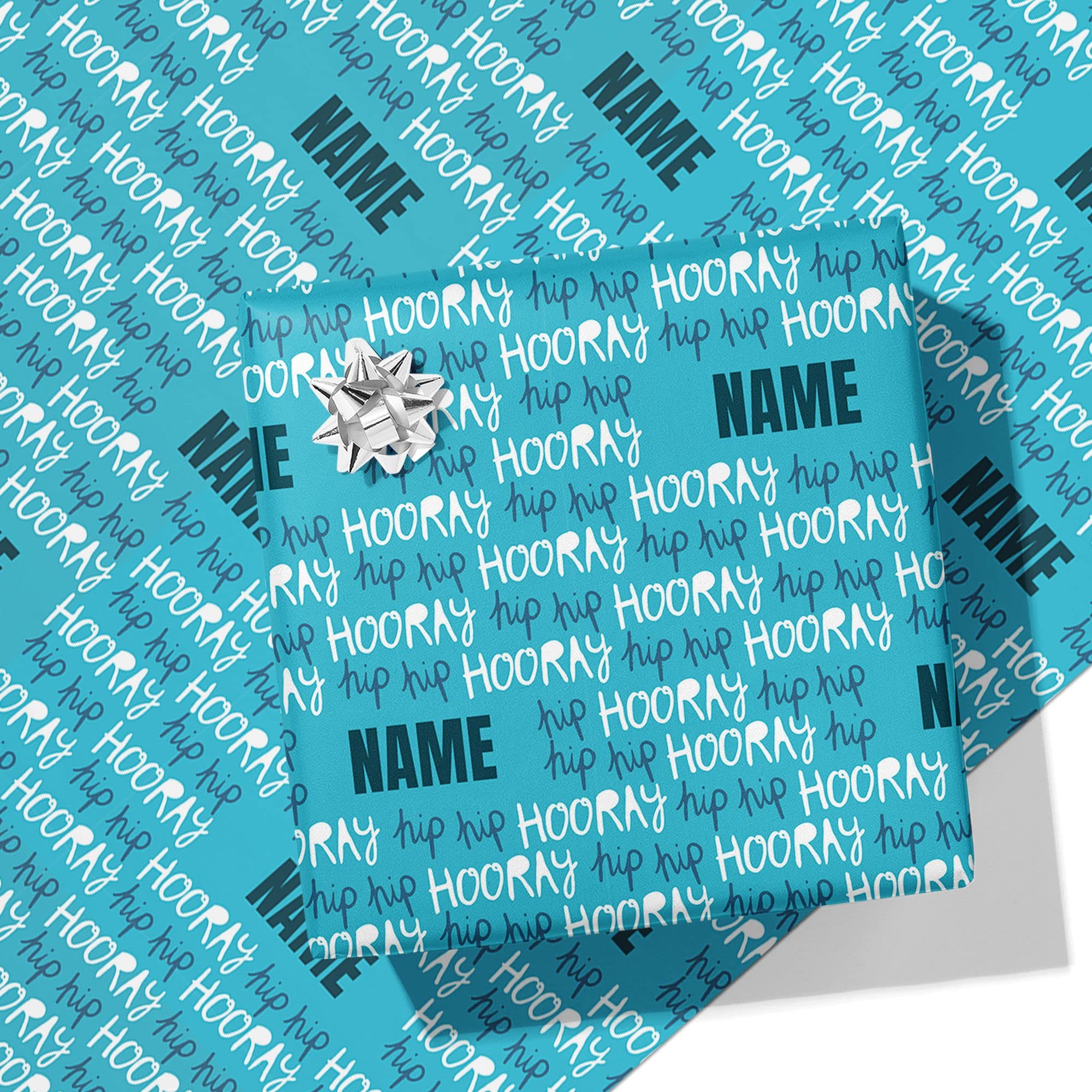 Printster Blue Hip Hip Hooray Personalised Wrapping Paper - Add Any Name-A1 Sheet - 594mm x 840mm-Blue