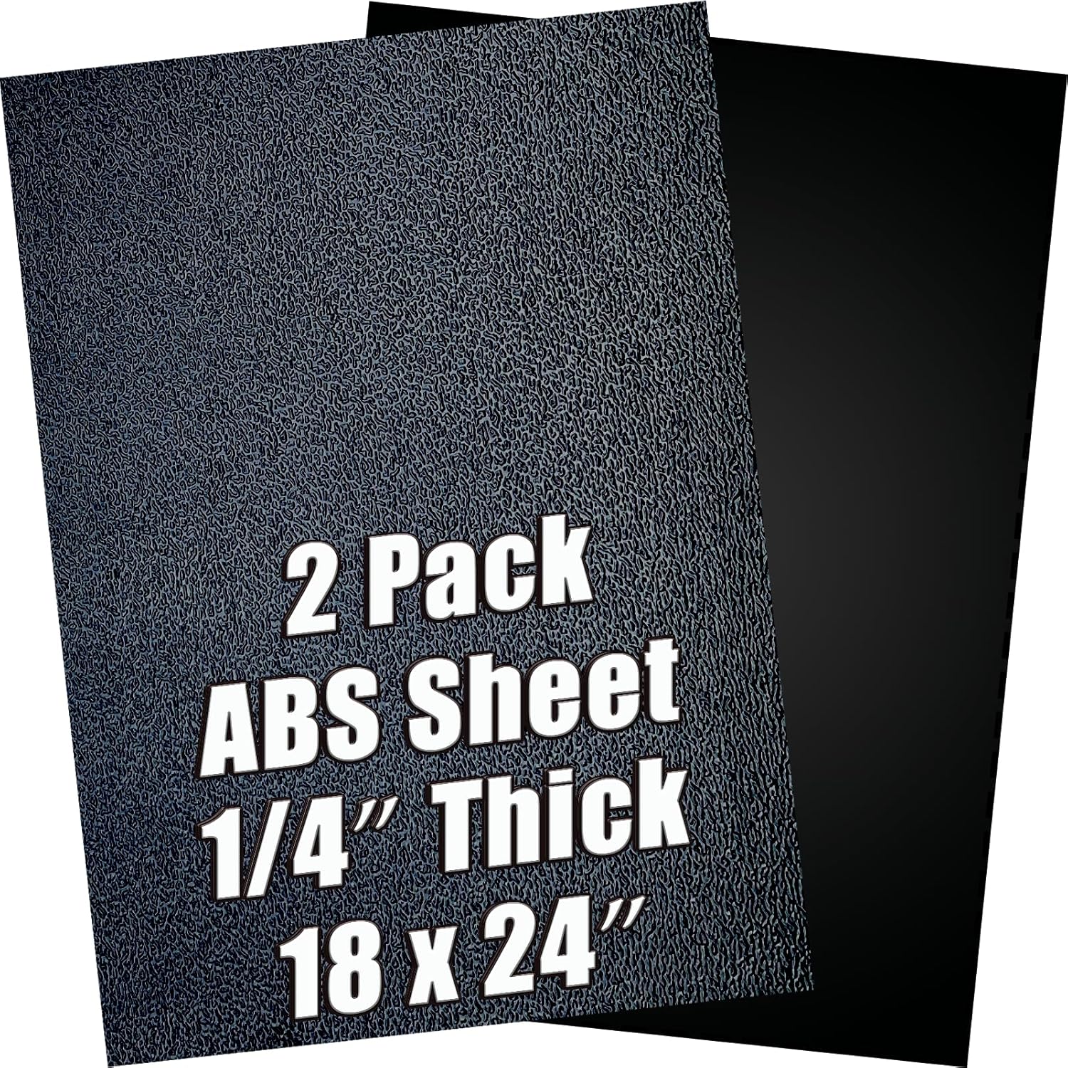 ABS Plastic Sheet 1/4 Inch Thick 18" x 24" (2-Pack)，Black Rigid Moldable Panel with Different Surfaces (Textured Front & Smooth Back) for Structural Parts, Amp Mounting, and DIY Home Decor, etc.