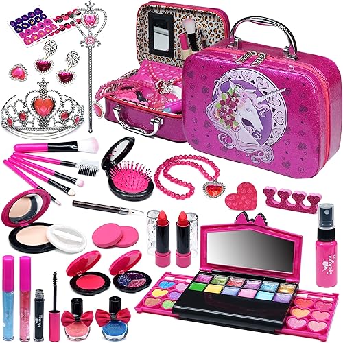 Kit de maquillaje para niños para niñas, kit de maquillaje real, juguetes para niñas pequeñas y no tóxicos, juego de princesa para niños, regalo de