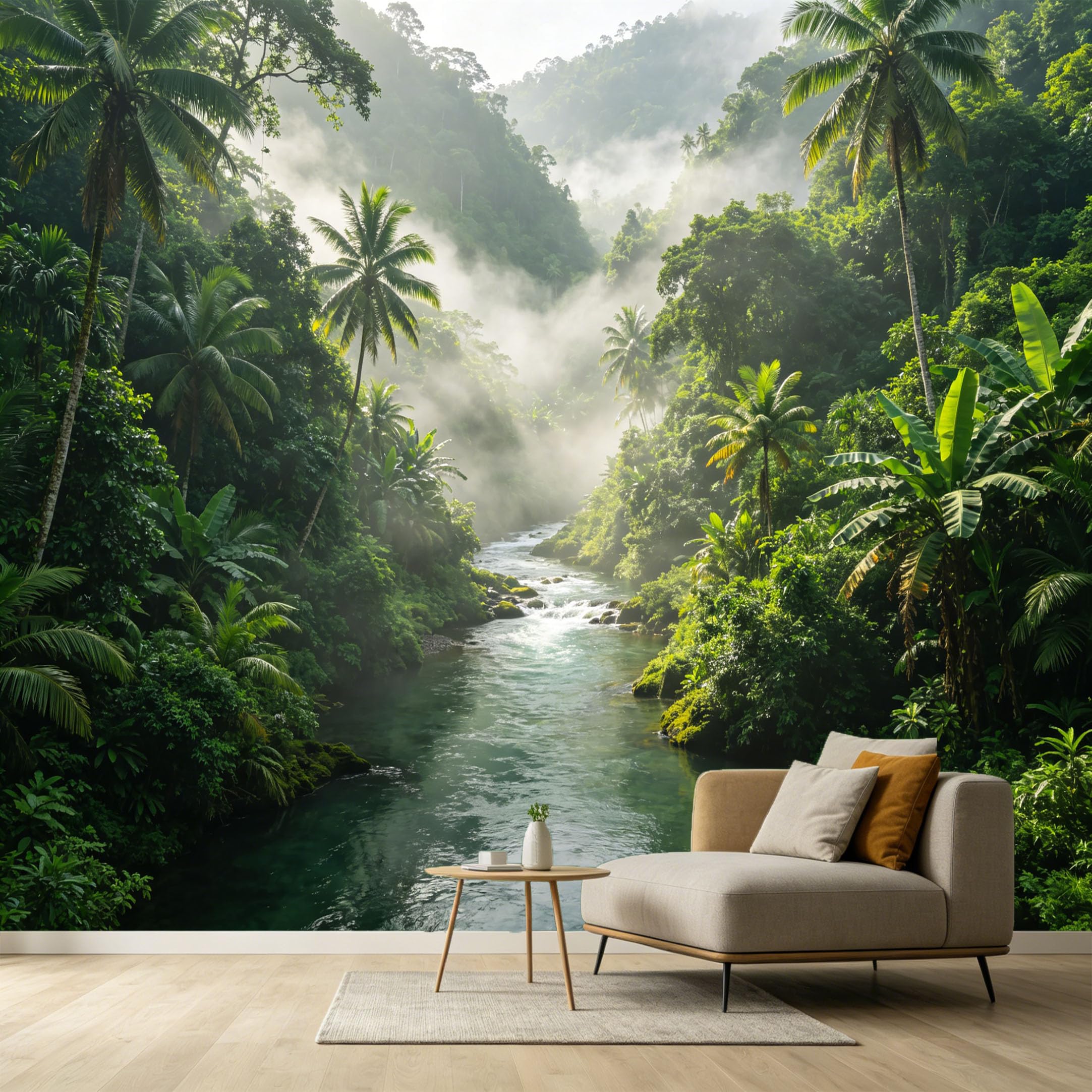 Custom Size Wall Murals Tropical Jungle River Mist Botanical Landscape SelfAdhesive Wall Fabric Removable Large Wallpaper for Photo Living Room Interior Decor