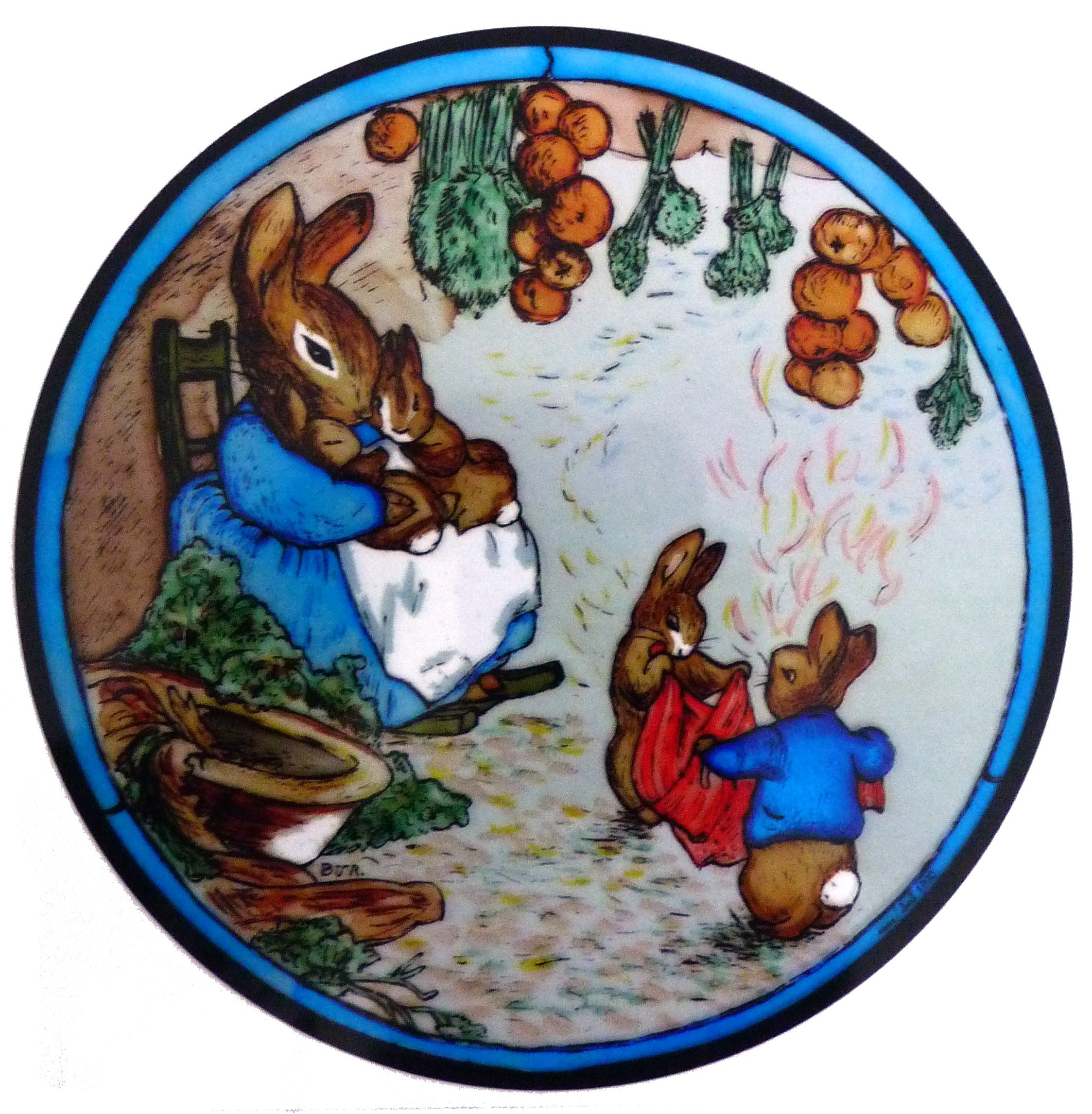 STAINED GLASS WINDOW ART STATIC CLING BEATRIX POTTER - PETER RABBIT AT HOME