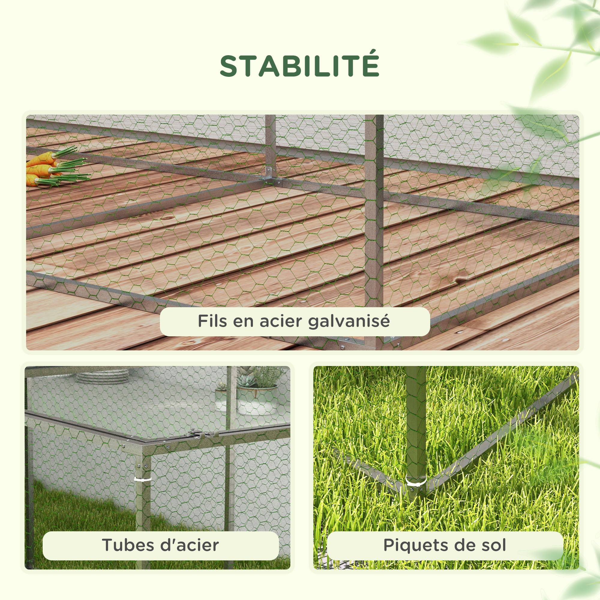 PawHut Enclos Poulailler Extérieur 3 m² pour Petits Animaux 3 x 1 x 0,8 m | Cage Clapier, Acier Galvanisé, 1 Porte Supérieure, Espace Couvert Bâche