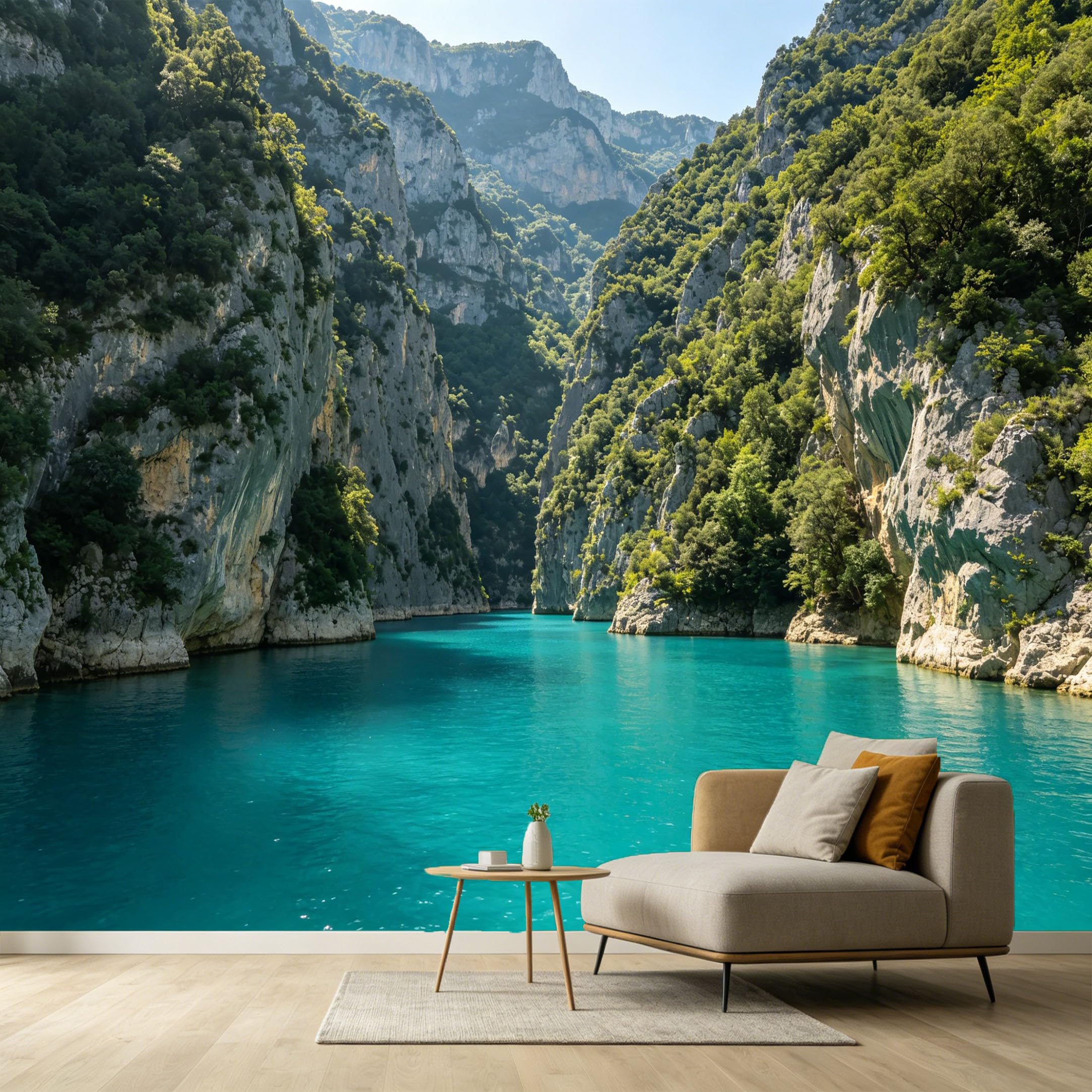 Custom Size Wall Murals Mountain Lake Landscape Modern Contemporary Turquoise Water Cliff Canyon Nature View SelfAdhesive Wall Fabric Removable Large Wallpaper for Photo Living Room