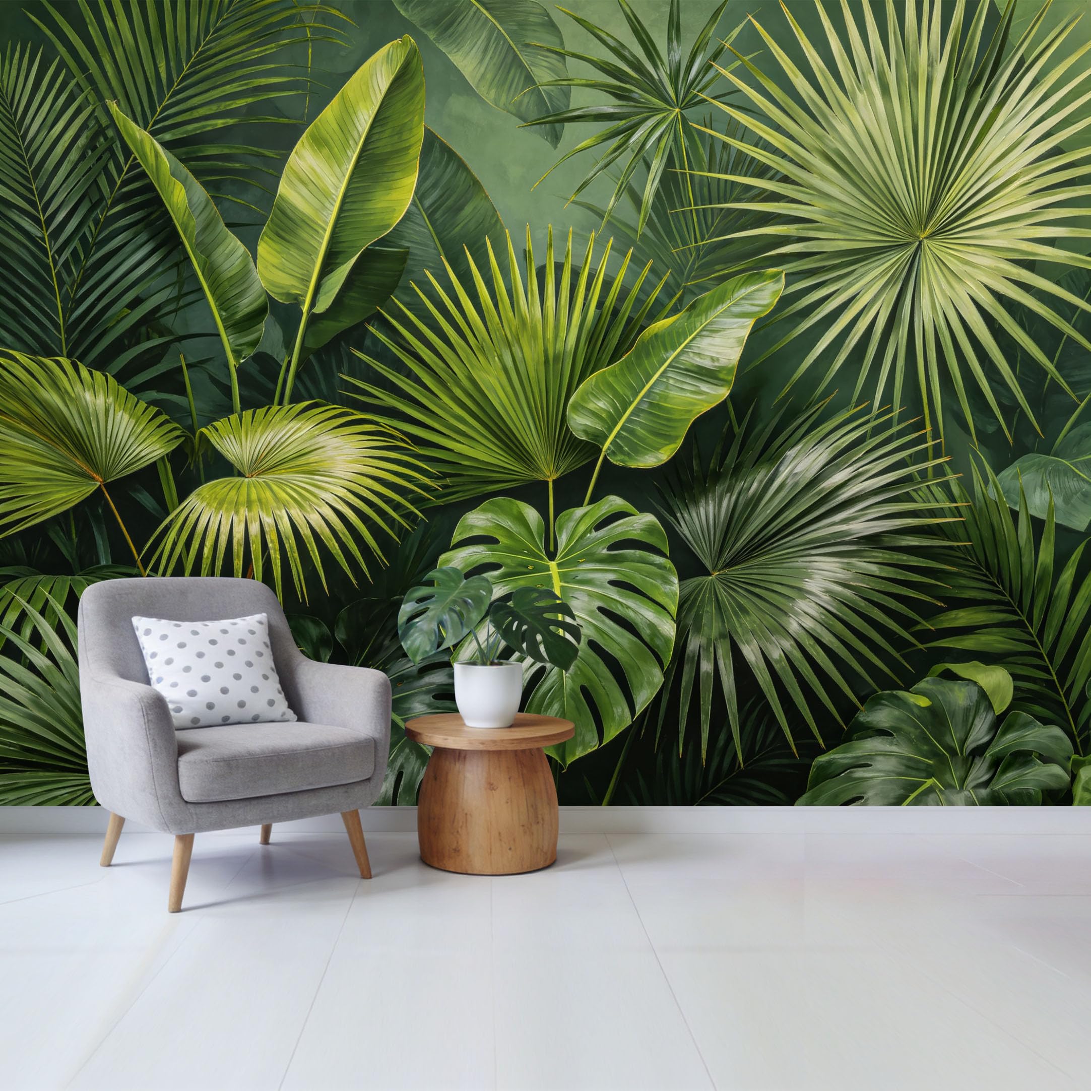 Qzlithotic Yq2605250105 Custom Size Wall Mural Lush Tropical Palm Leaf Botanical Dark Green Foliage Selfadhesive Wall Fabric Removable Wallpaper For Home Office Decor