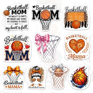 (10PCS 3 Inch) Basketball Mom Stickers Pack, Waterproof Vinyl Laptop Stickers for Water Bottle, Tumbler, Phone Case, Cute Sports Mom Mama Decals Gift for Basketball Fans