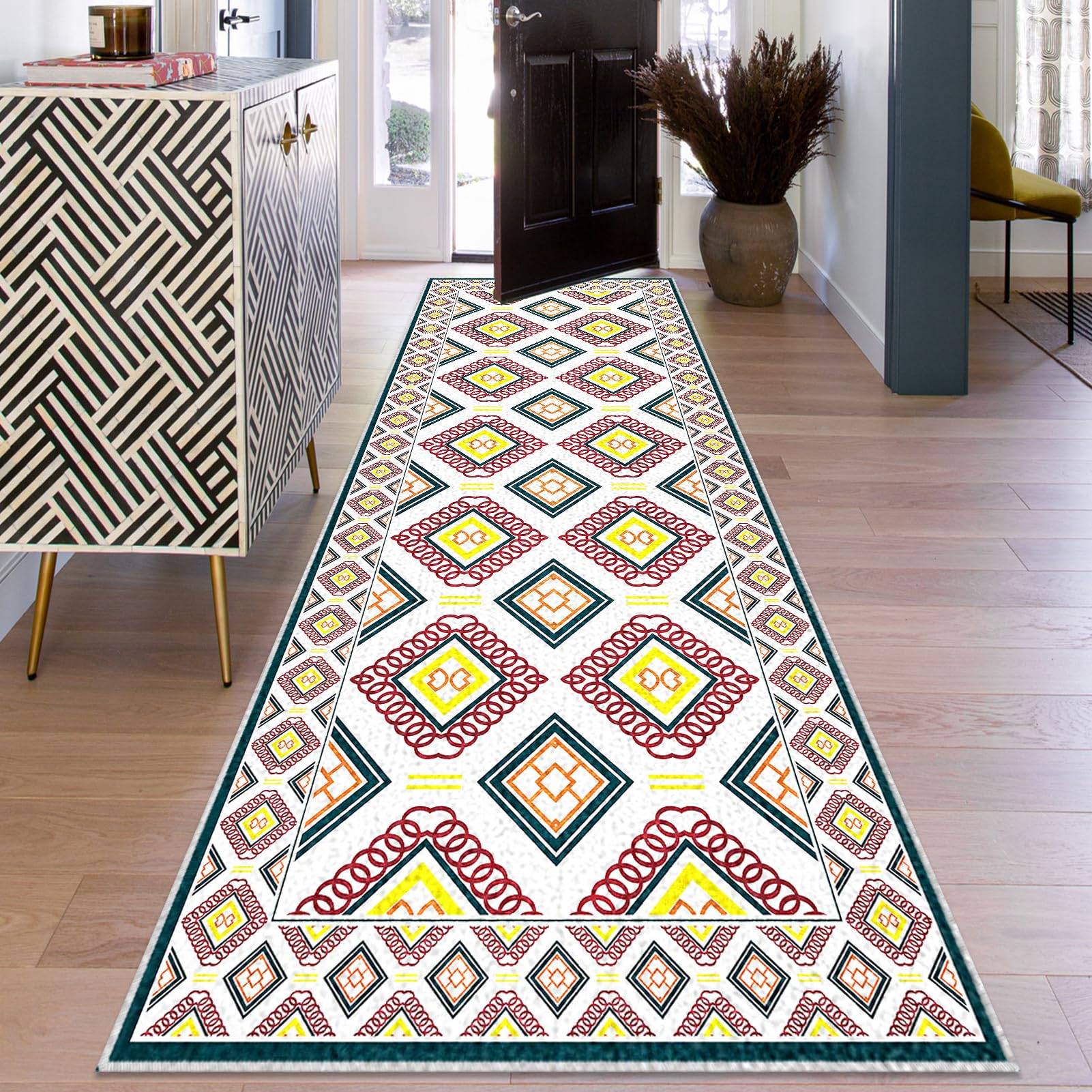 chodnik do korytarza, 70 x 450 cm, antypoślizgowy dywanik do korytarza, długi mata kuchenna, nadaje się do prania, dywan do korytarza, kuchni, z krótkim włosiem, dywanik nocny, dywanik wejściowy, mata