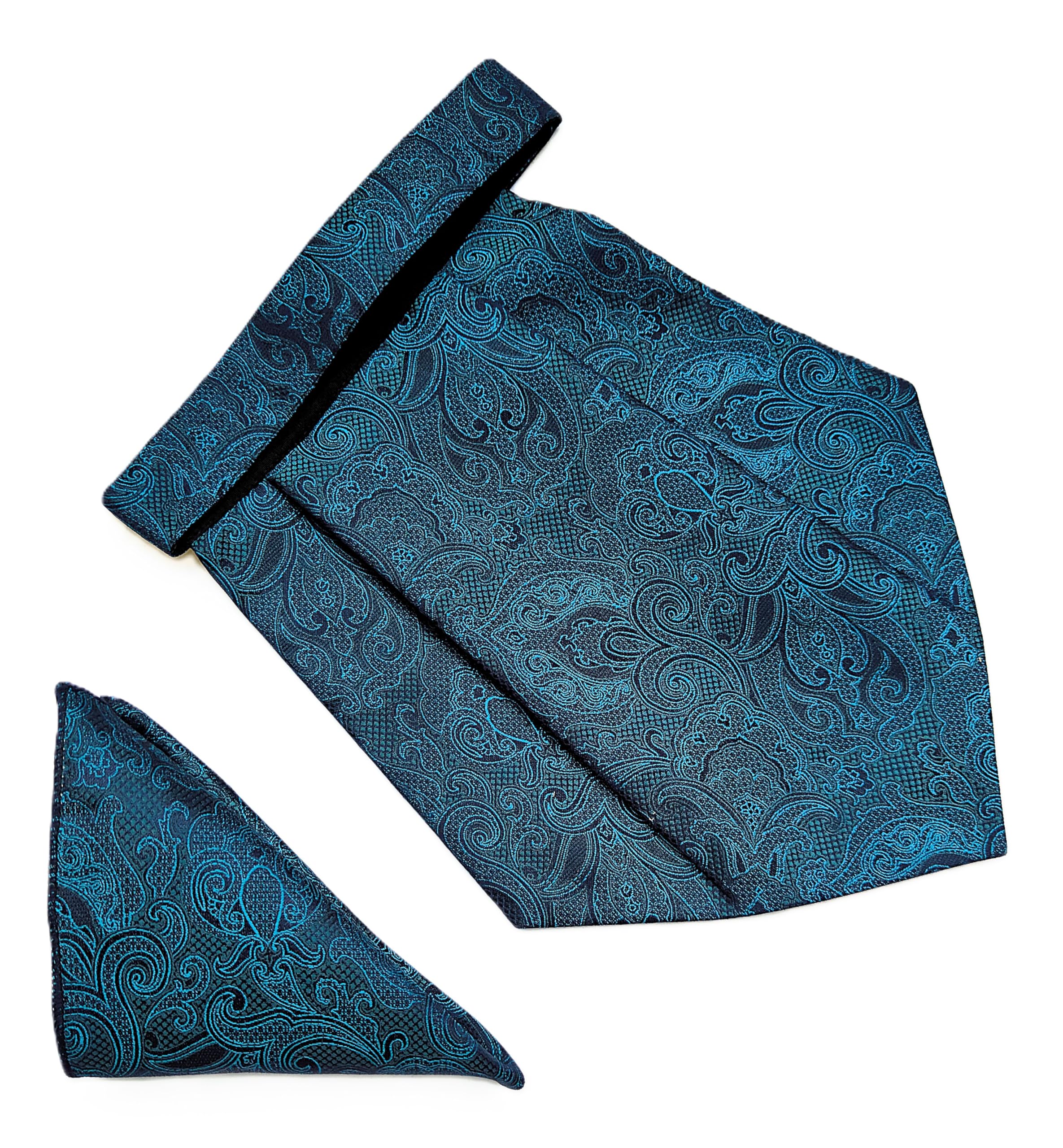 France Men’s Paisley Self-Textured Cravat Ascot & Pocket Square Combo Premium Microfiber Satin Fabric Free Size Formal-image-13