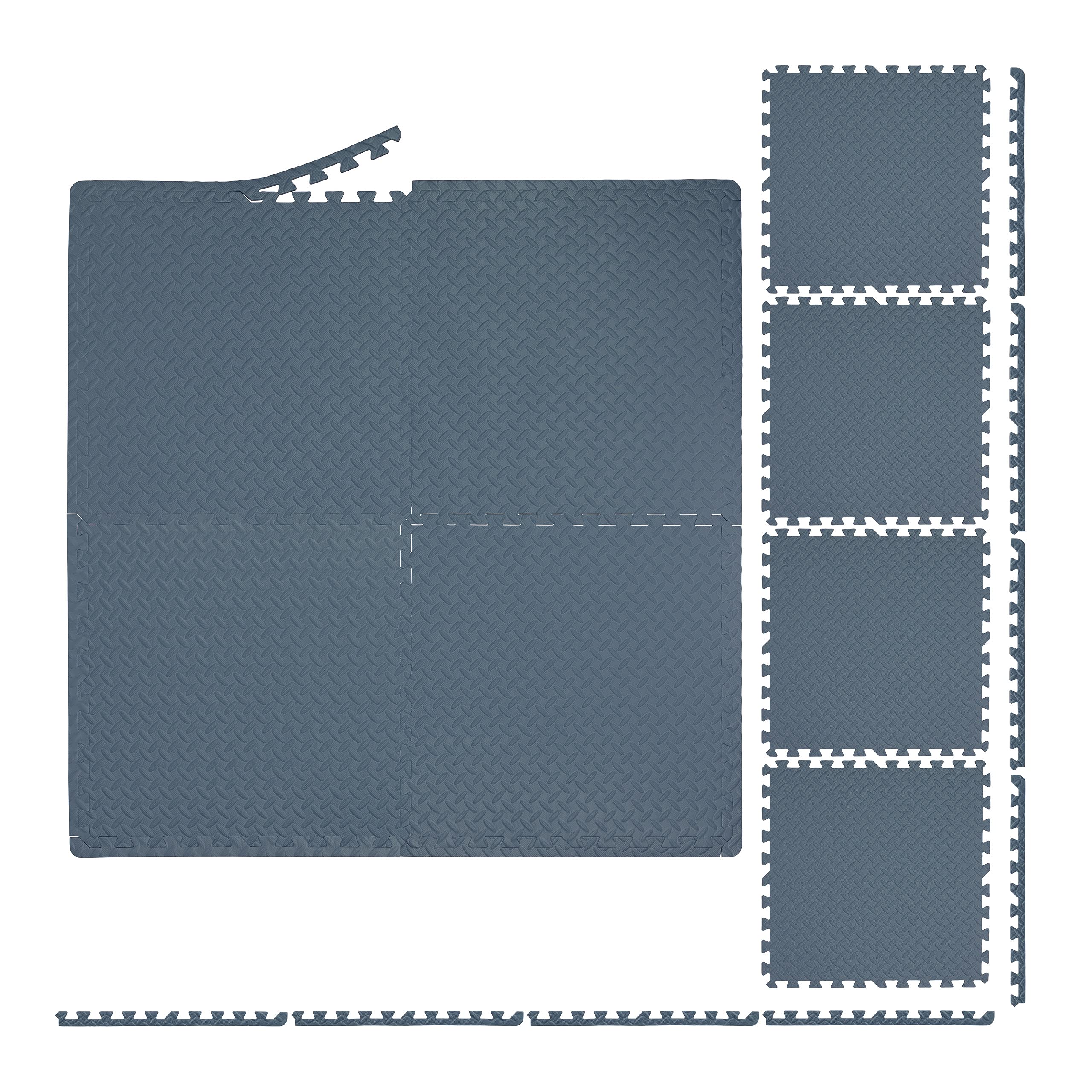Relaxdays Floor Mat, 8 Protective Mats For Sports & Fitness Equipment, Bordered, EVA, Surface 3 m², WxD 60x60 cm, Grey