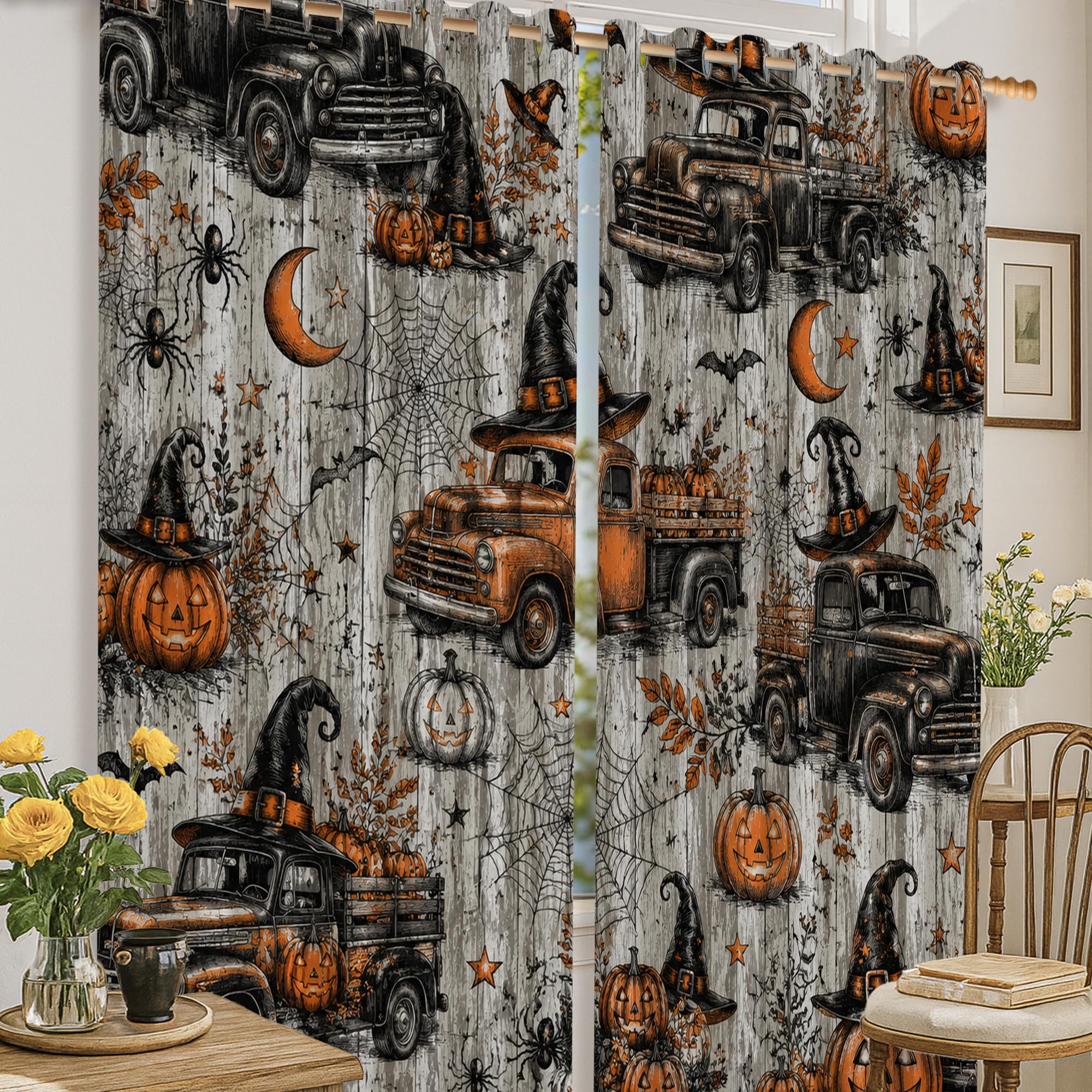 Rideaux occultants orange vintage citrouilles pour chambre et bureau