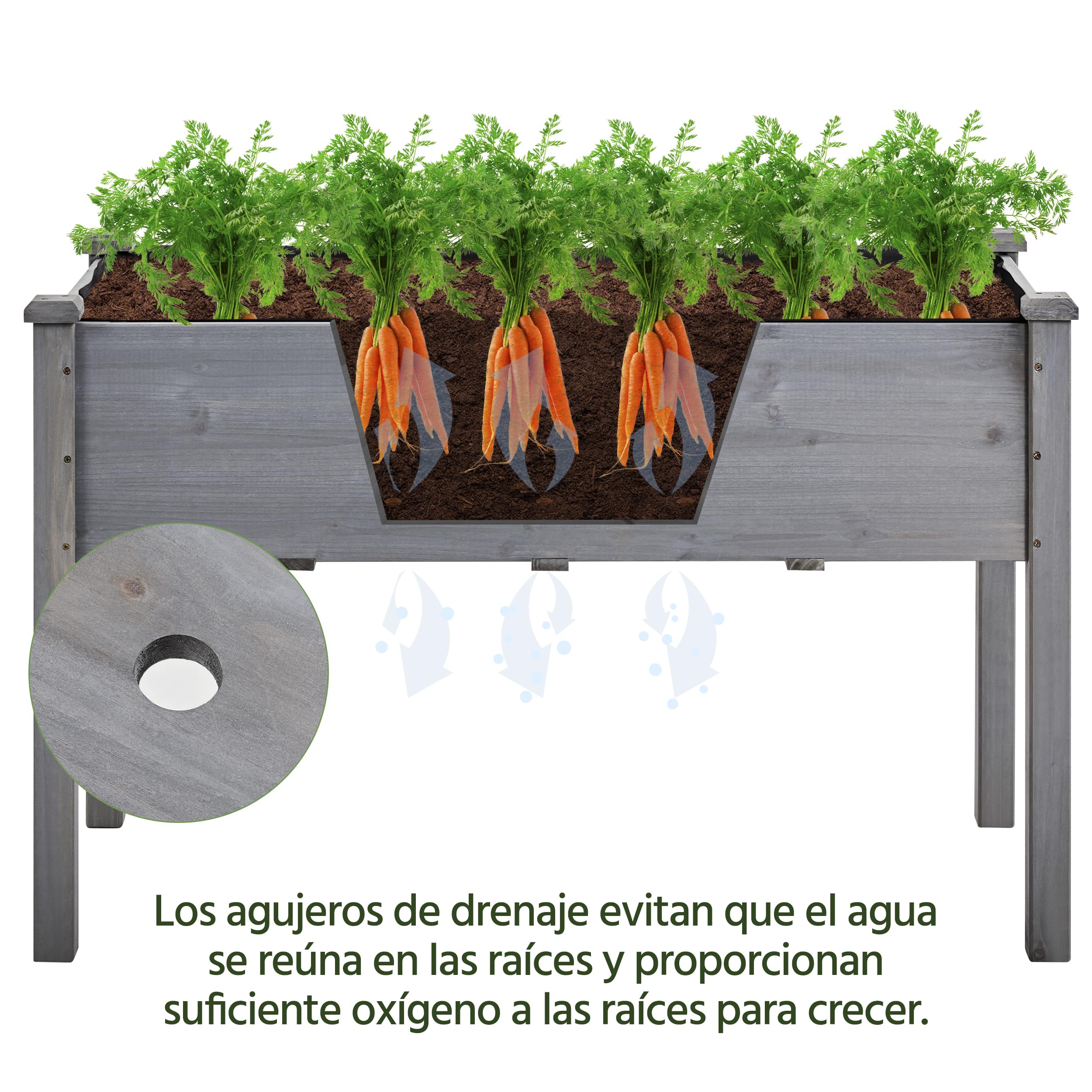Yaheetech Jardinera Elevado de Madera Huerto Urbano Terraza Mesa de Cultivo para Cultivo Flores Verduras Hierbas 120.5x59x76.5 cm Gris