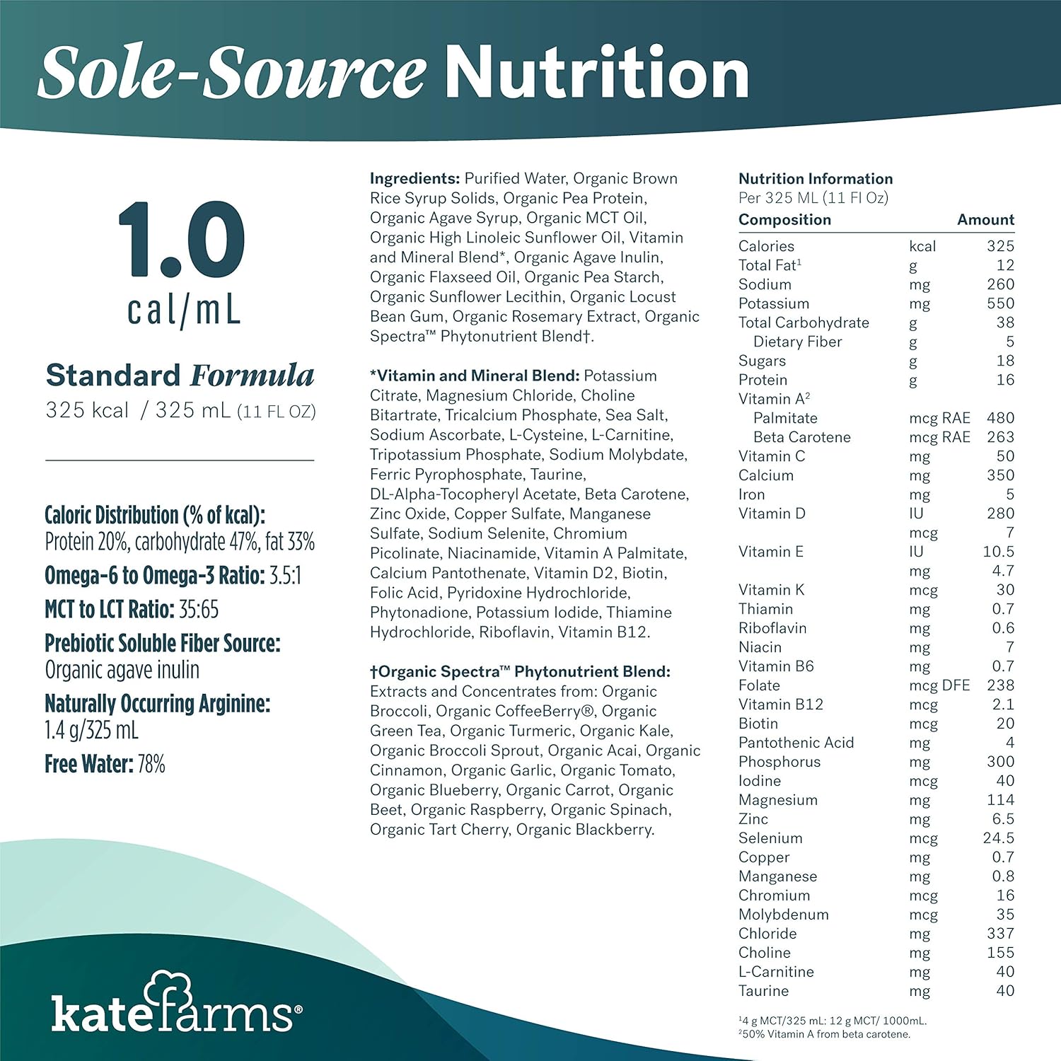 Kate Farms Adult Standard 1.0 Formula, Sole Source Nutrition, Meal-Replacement Shake or Supplemental Drink, Complete Vegan Protein Shake (Chocolate 1.0 cal/mL, Case of 12)