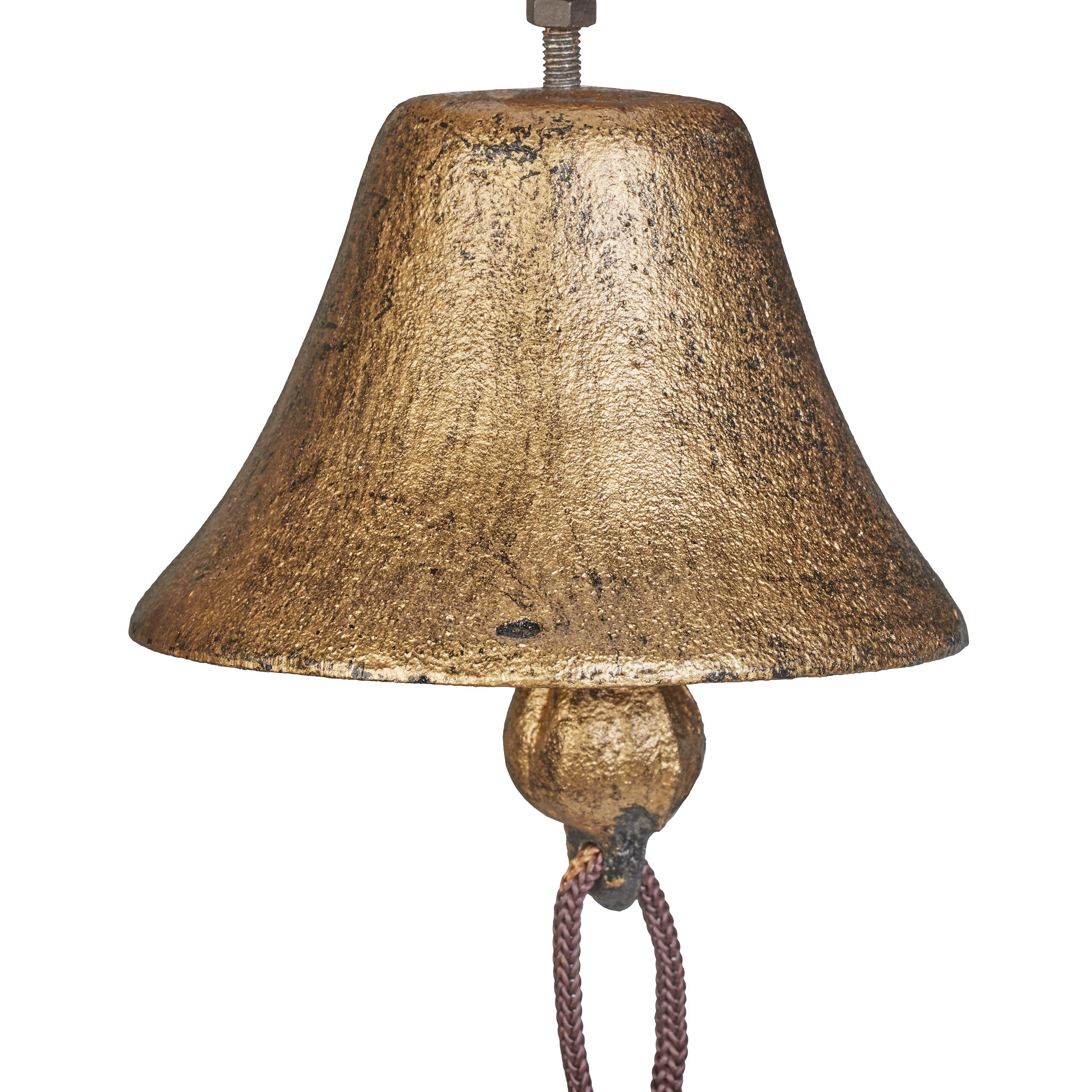 Relaxdays Campanella da Muro in Ghisa, Design Antico, Campana Decorativa con Corda, per Esterni, 15,5x10x17,5 cm, Oro