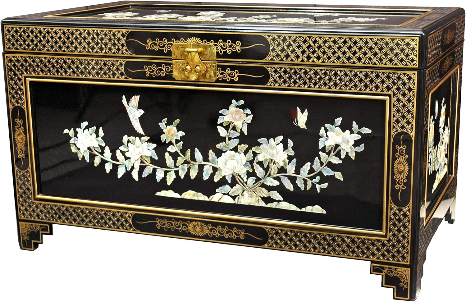 Red Lantern Hand Crafted Artisanal Birds and Flowers Trunk